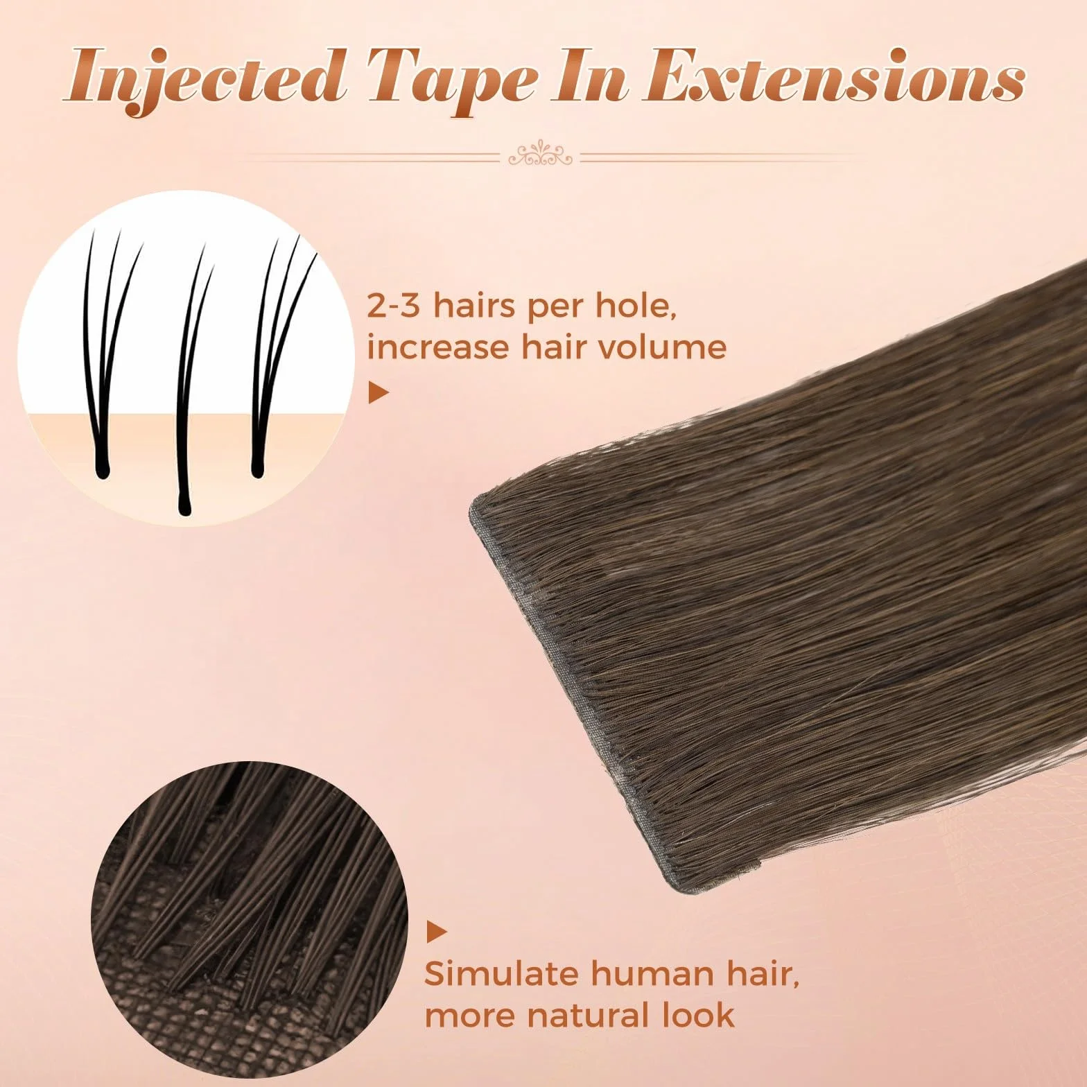 MY-LADY 10Piezas Extensiones Cabello Humano Natural Liso 50cm #02 Marrón Oscuro 25g