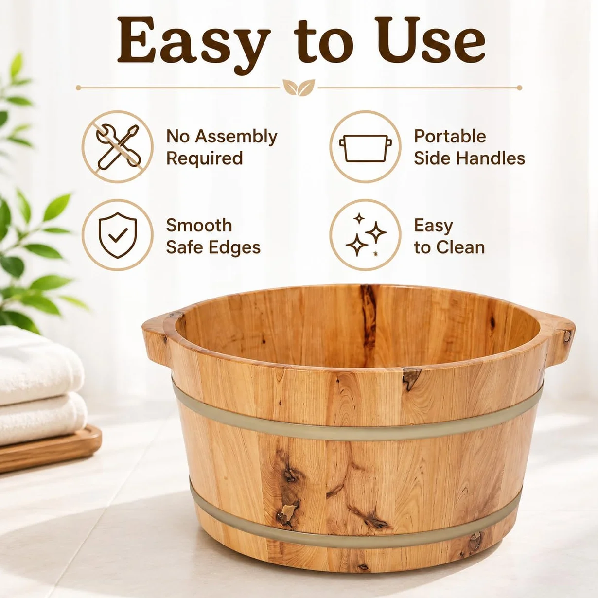 Piscina De Pies De Madera Bañera De Madera Para Remojar Pies Multifunción Cuenca De Pedicura Tazón De Baño De Pie,Para El Hogar, Centro De Baño De Pies