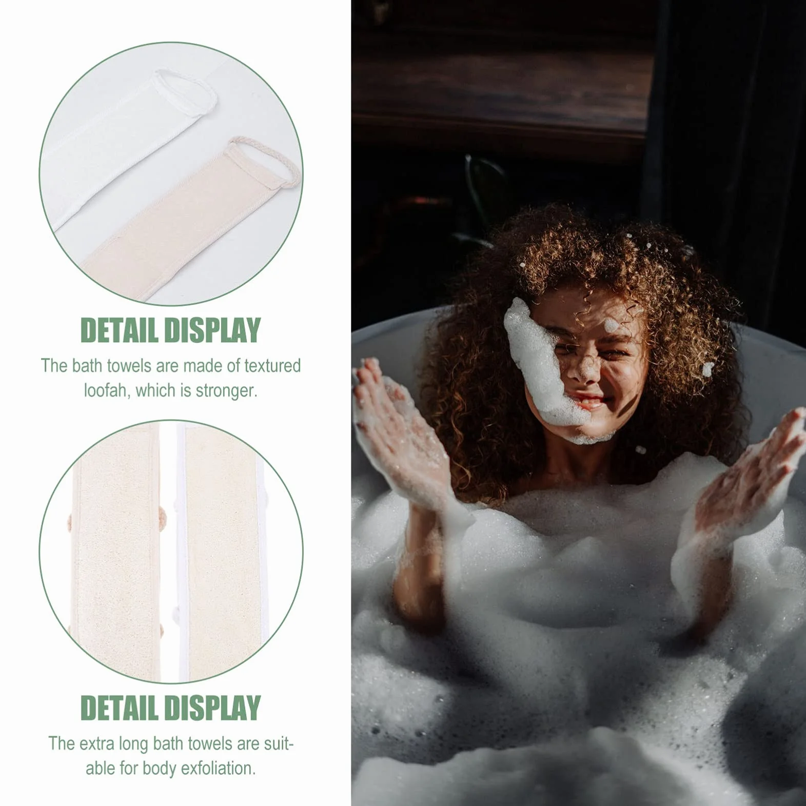 CJBHSD Esponja de Esponja Vegetal Larga para baño, 2 uds, cinturón depurador de Espalda para Ducha, Correa Exfoliante de baño de Doble Cara para Mujeres y Hombres, Suministros de baño