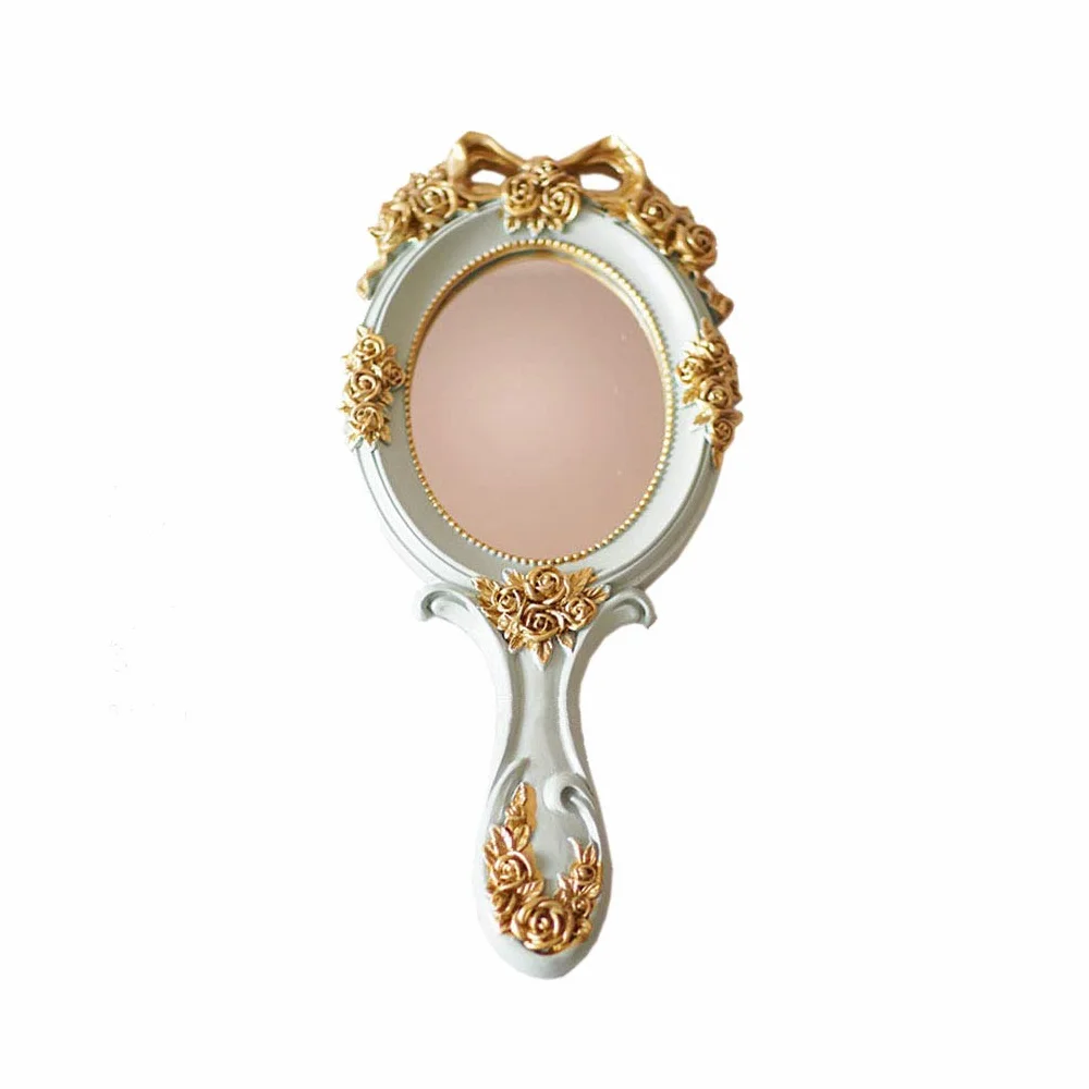 Espejo de mano vintage dorado rosa regalo compacto para mamá