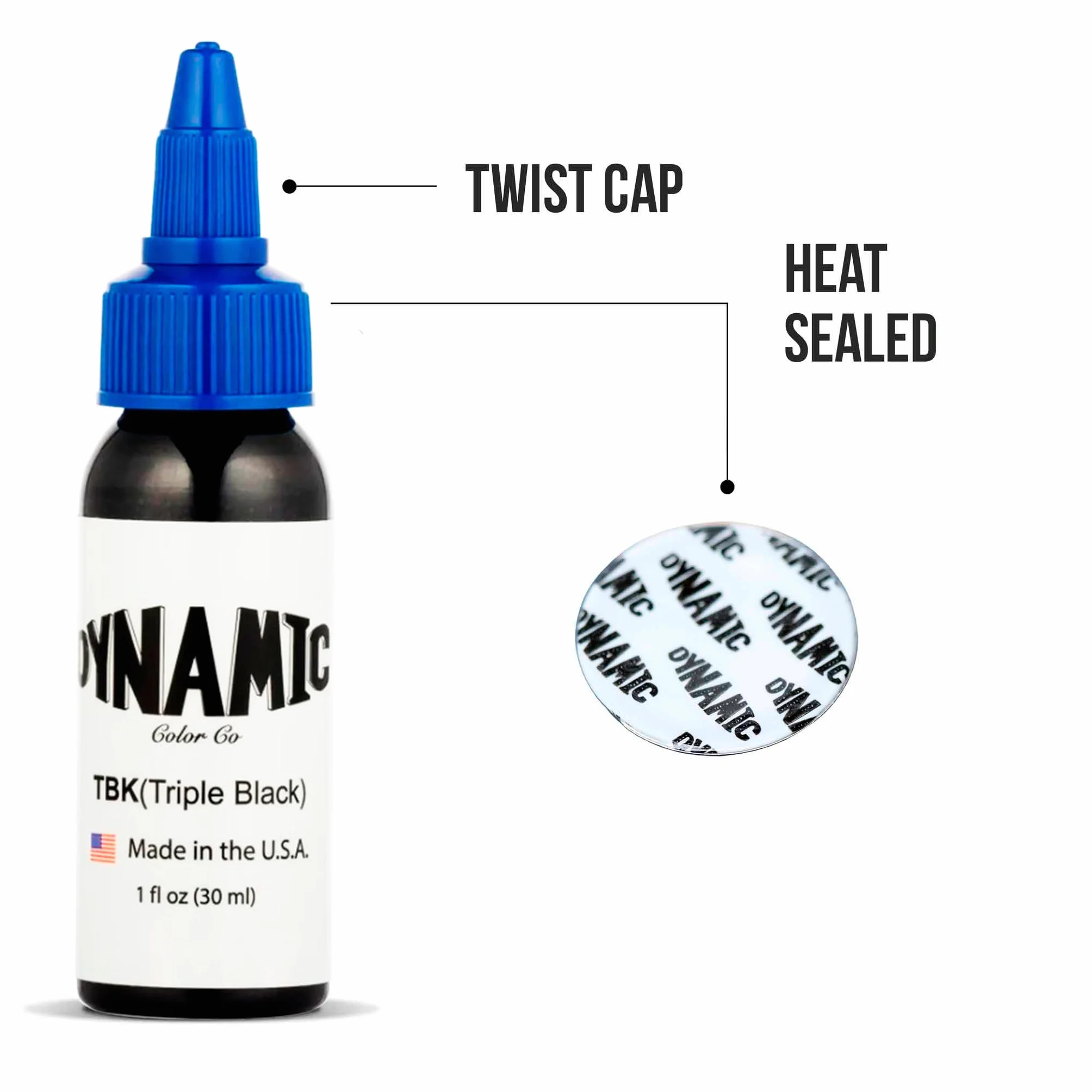 Dynamic Ink Triple Black 30ml - Tinta Negra para Tatuaje | Negro Intenso y Duradero + 5 Caps de Tinta Incluidos, Tinta para tatuaje negra .Original (Triple Black 1oz(30ml))