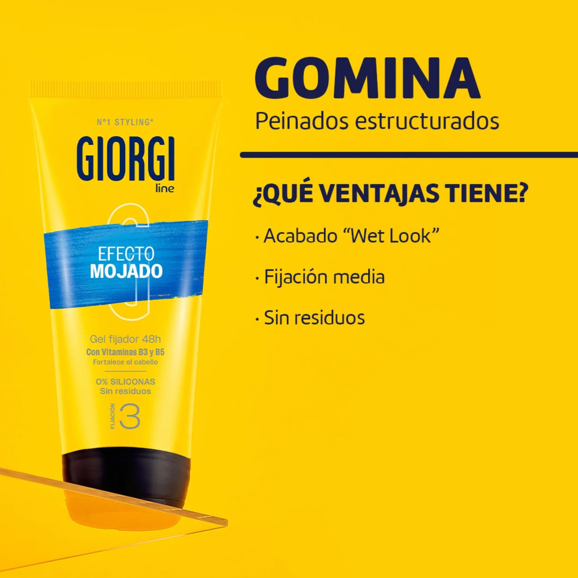 Giorgi Line Gomina Efecto Mojado Fijación 3 Extrafuerte Brillo Intenso 48h Sin Alcohol Siliconas 170 ml