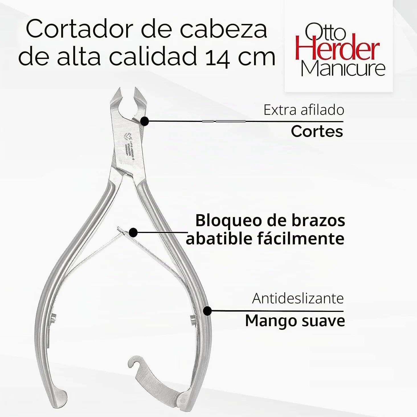 OTTO HERDER Cortaúñas de 14 cm, cortaúñas de acero inoxidable, cortaúñas con 1,6 cm de longitud de corte para uñas gruesas y encarnadas