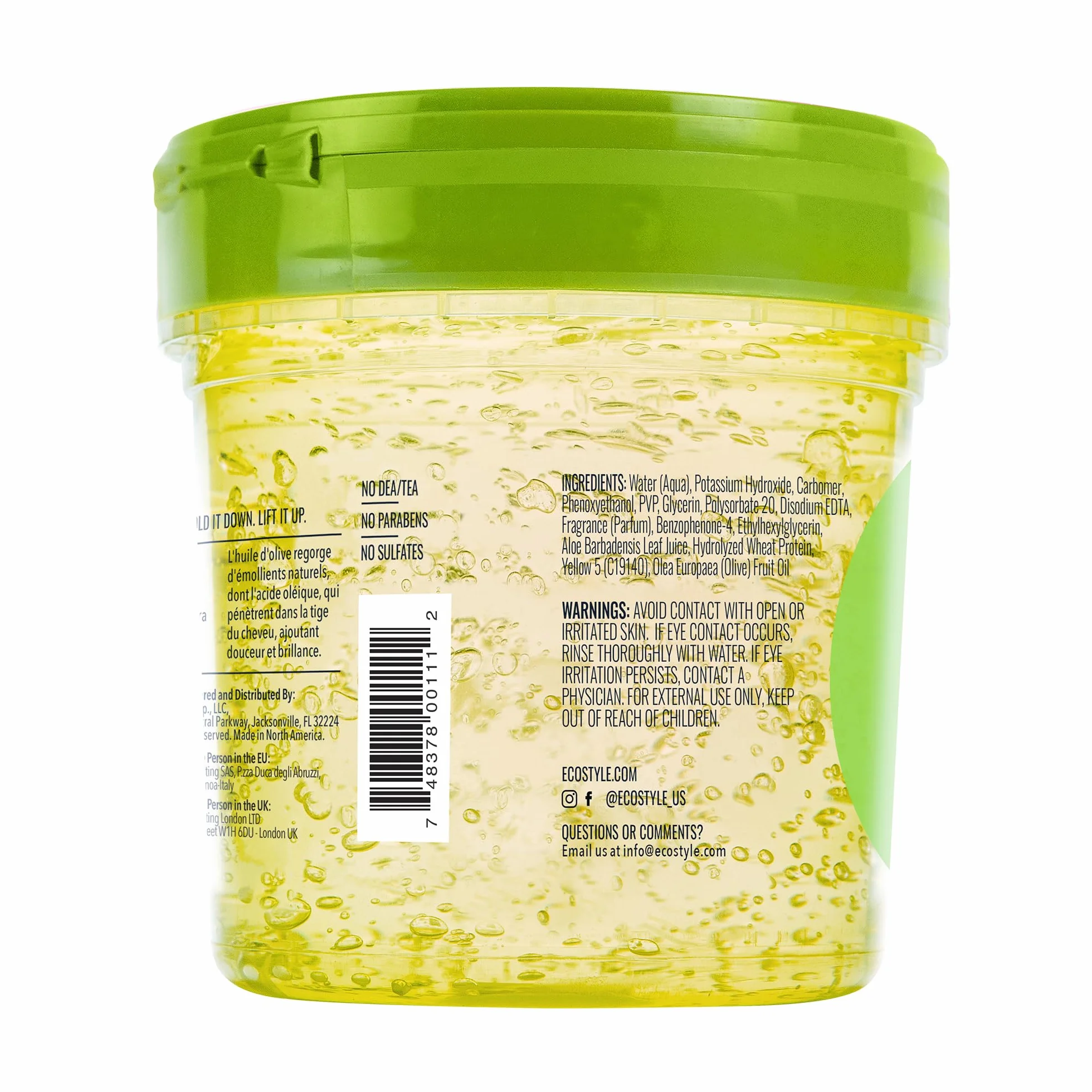 Ecostyle Gel para peinar con aceite de oliva, fijación todo el día, sin alcohol, 473 ml