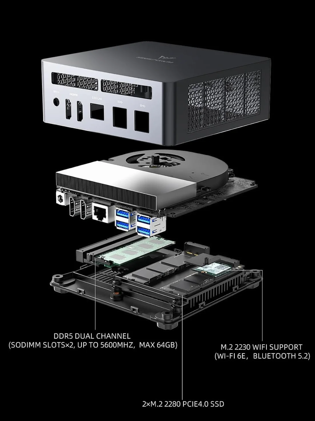 MINISFORUM Venus UM790 Pro Mini PC AMD Ryzen 9 7940HS 5,2 GHz AMD Radeon 780M 4X USB3.2 2X USB4 2X HDMI 2.1 2X PCIe4.0 Wi-Fi 6E BT5.3 RJ45 2,5 G Sin RAM SSD