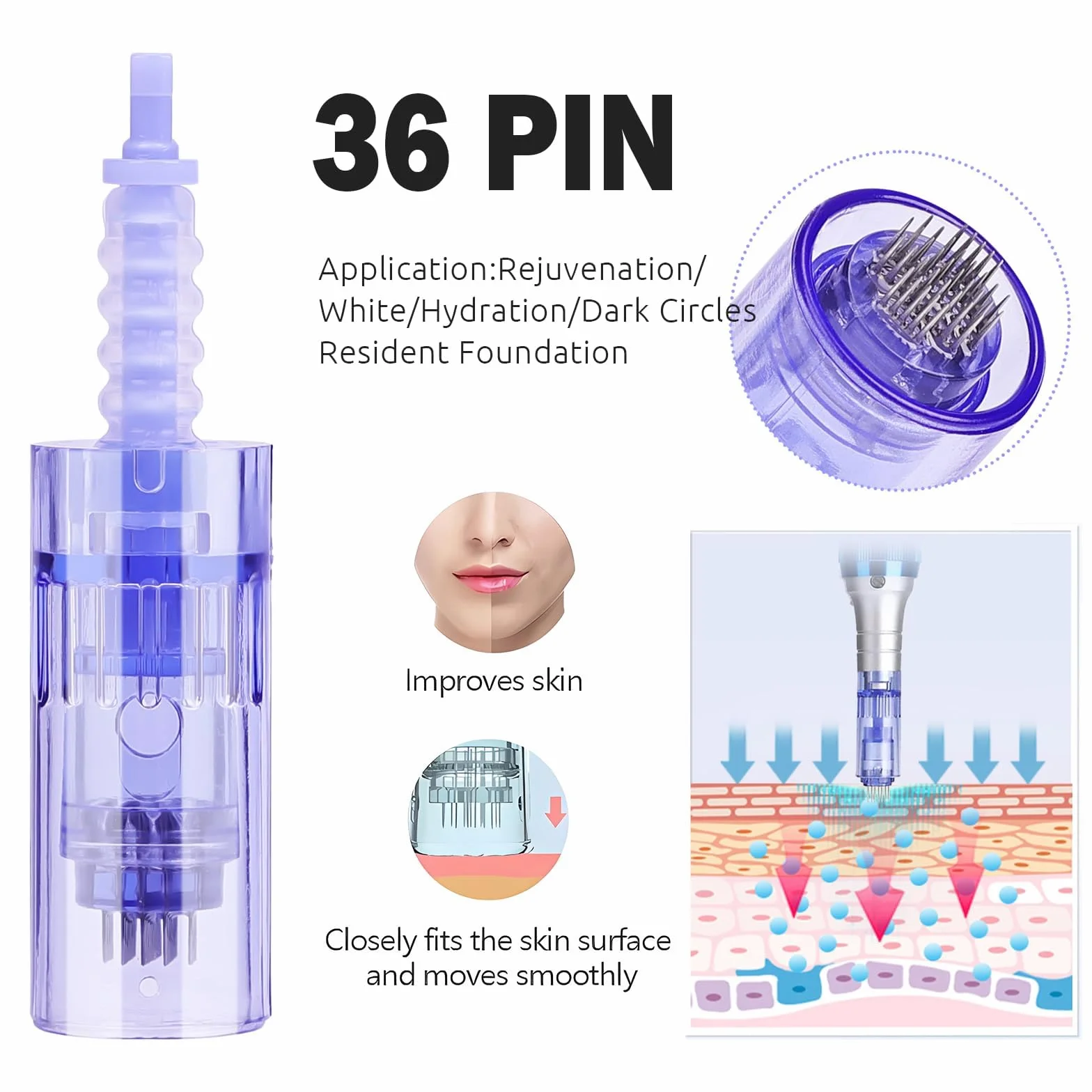 36 Pin Microneedling Dermapen Agujas de repuesto Puntas Ranura para cartucho, Bajonett Port, 10 piezas