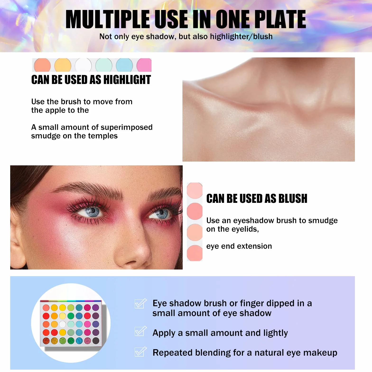 Paleta de maquillaje de ojos altamente pigmentada, sombras metálicas mate, larga duración