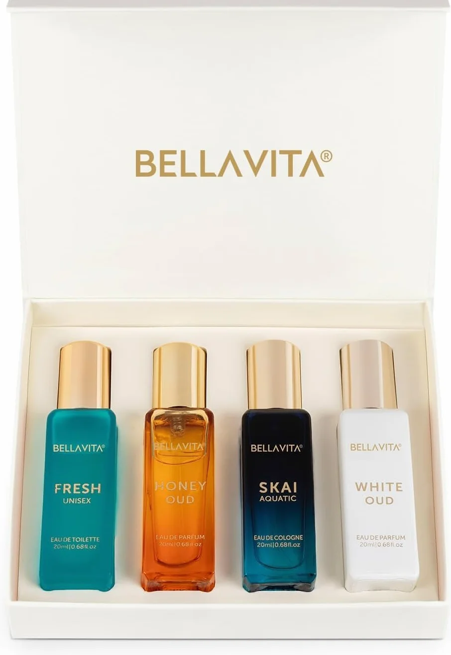 Bellavita Luxury Unisex Cologne Gift Set 4x20ml Travel Size Mini Perfumes Spicy Vanilla Perfume Oil