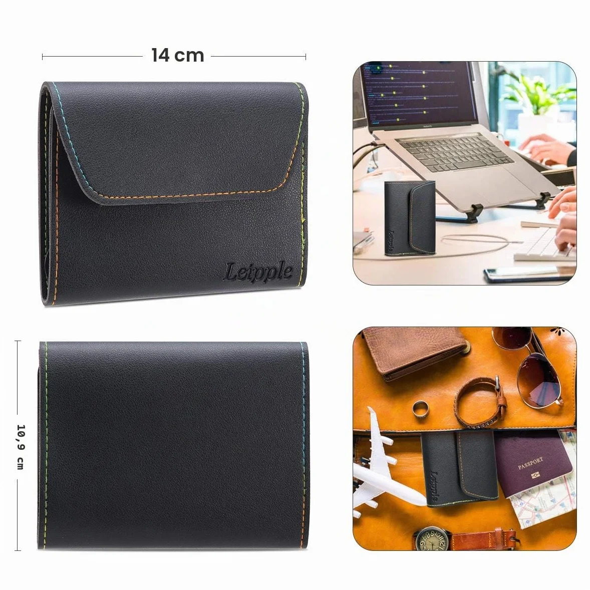 Set de Manicura y Pedicura Profesional 16 PCS Acero Inoxidable Cortaúñas con Estuche de Viaje Cuero (Negro)