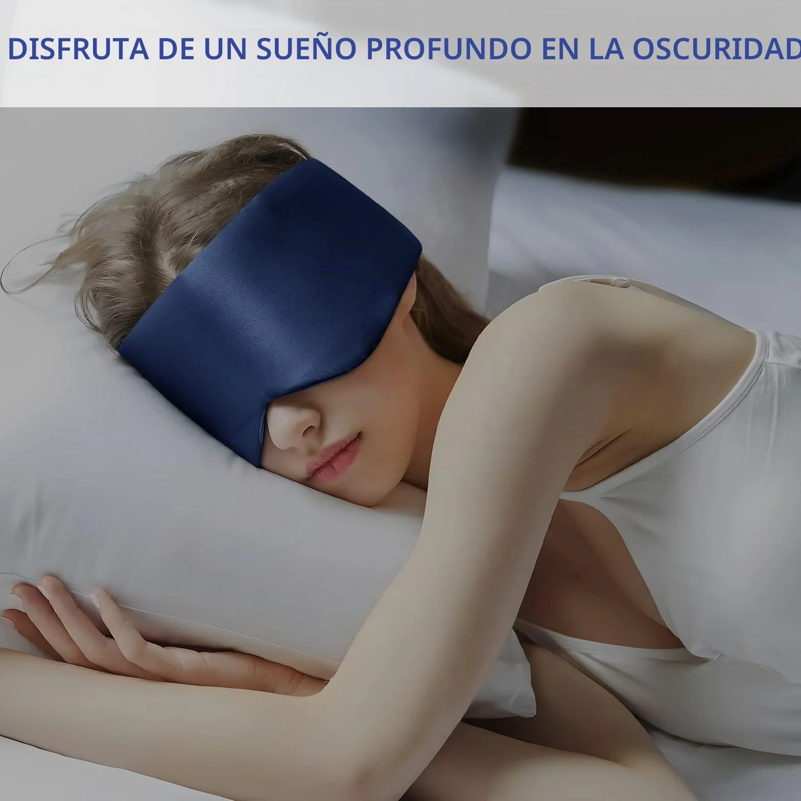 Antifaz para dormir 100% seda de morera con banda ajustable azul marino