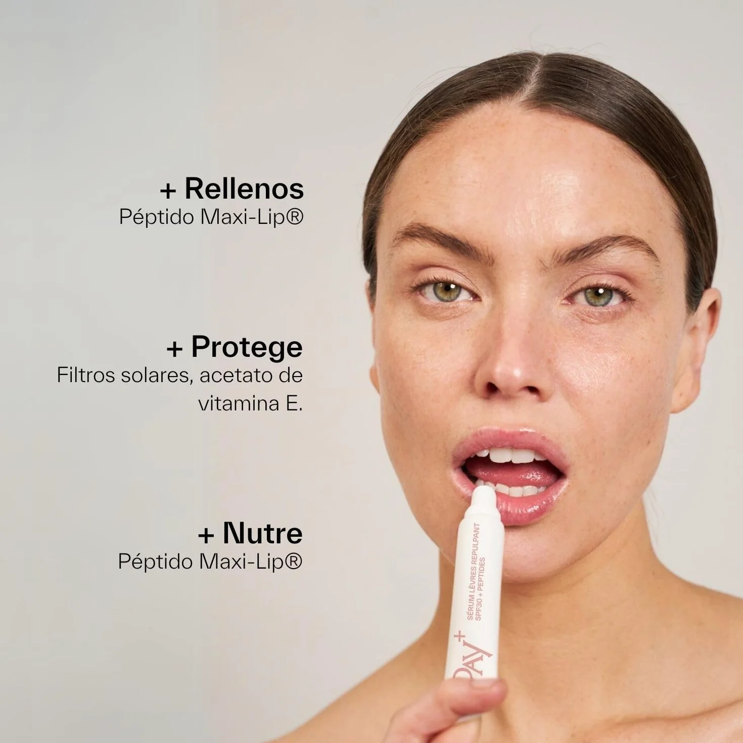 DAY+ | Sérum Labios Rellenador | Nutre y Rellena | Protección SPF 30 | Labios instantáneamente sublimados | Alta concentración de activos | Péptido maxi-lip® | 83% de ingredientes naturales | 15 ml