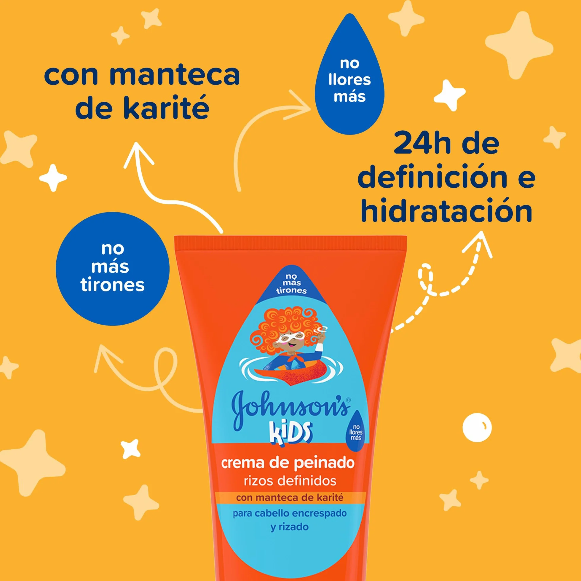 Johnson's Kids Crema de peinado rizos definidos 200 ml acondicionador pelo rizado manteca de karité 24 h definición hidratación