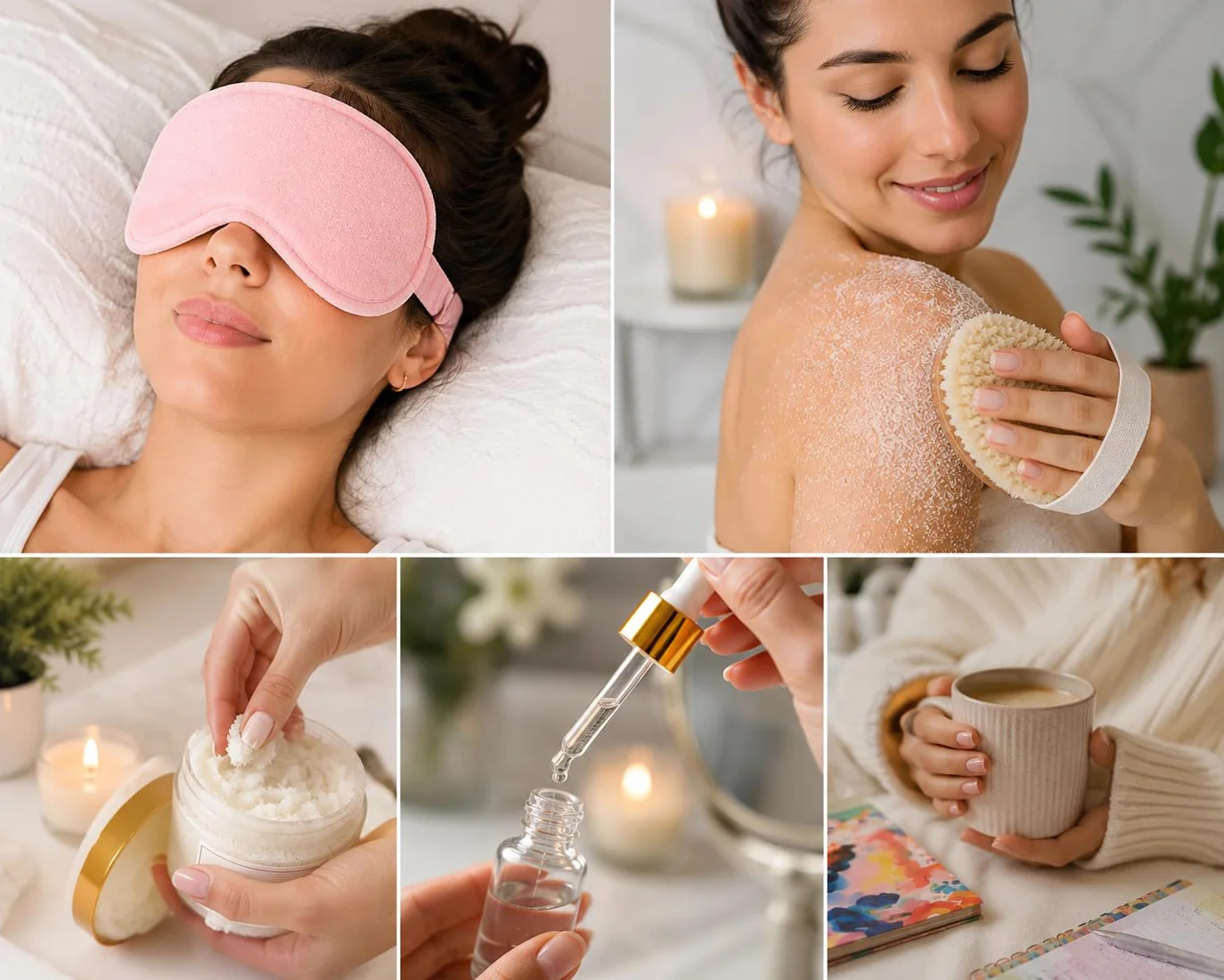 Caja de regalo de agradecimiento de 10 piezas para mujeres, juego de regalo de spa de cuidado personal y relajación con vela, máscaras de ojos, exfoliante corporal, cepillo exfoliante, accesorios de