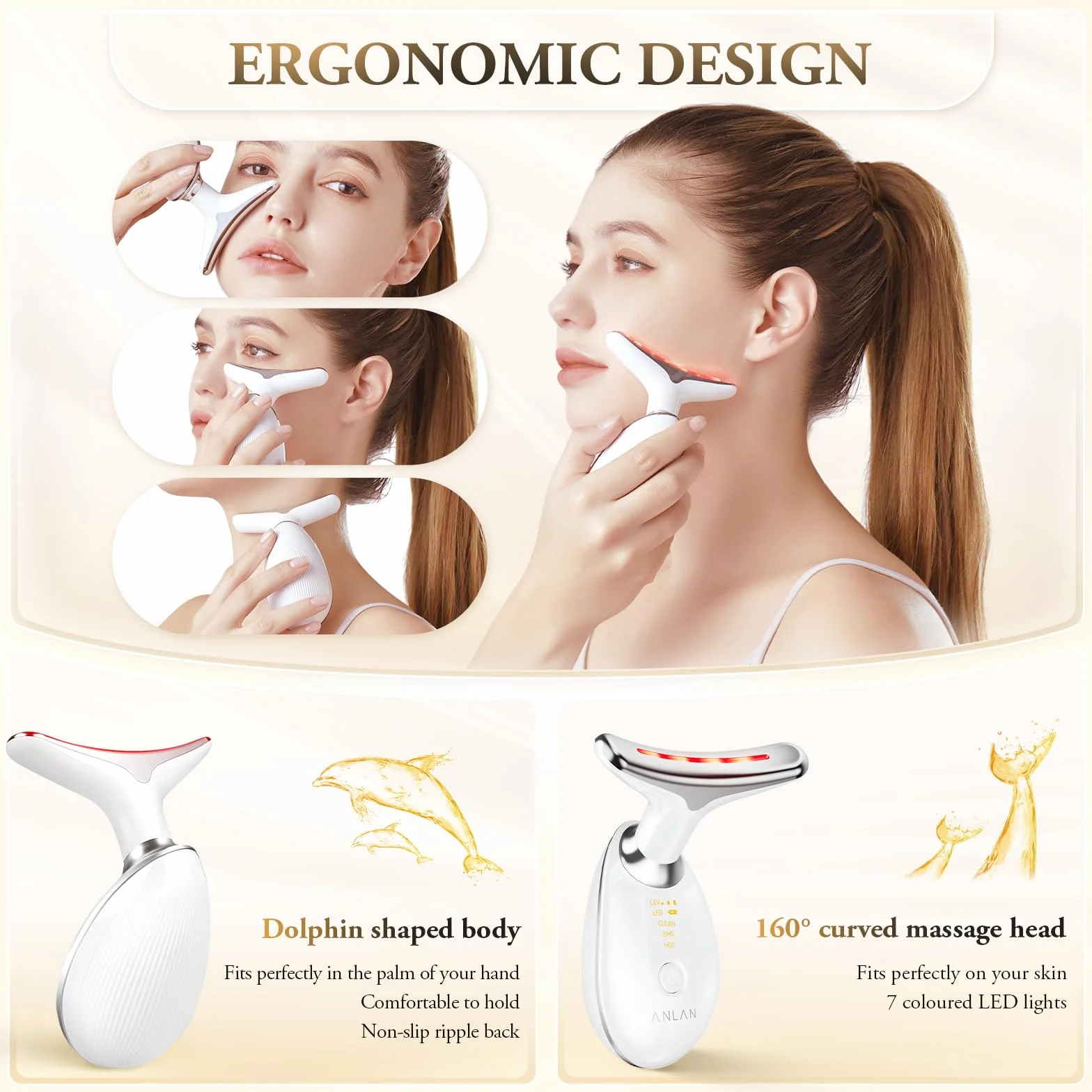 ANLAN Masajeador Facial Antiarrugas con Calor Luz LED EMS Lifting para Cuello (45°C)