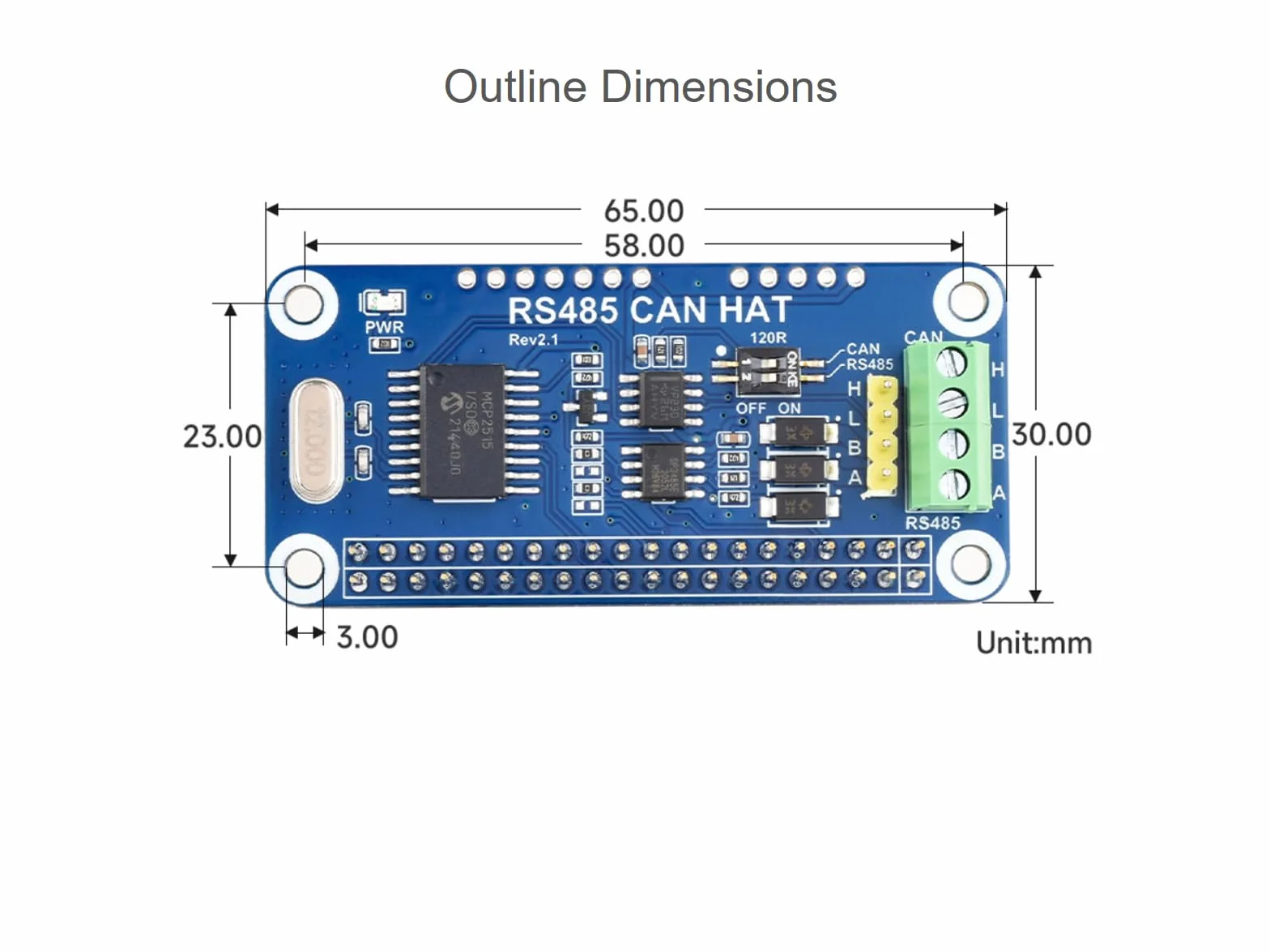 RS485 CAN HAT para Raspberry Pi 4B/3B+/3B/2B/B+/A+/Zero/Zero W/WH, Comunicación a Larga Distancia