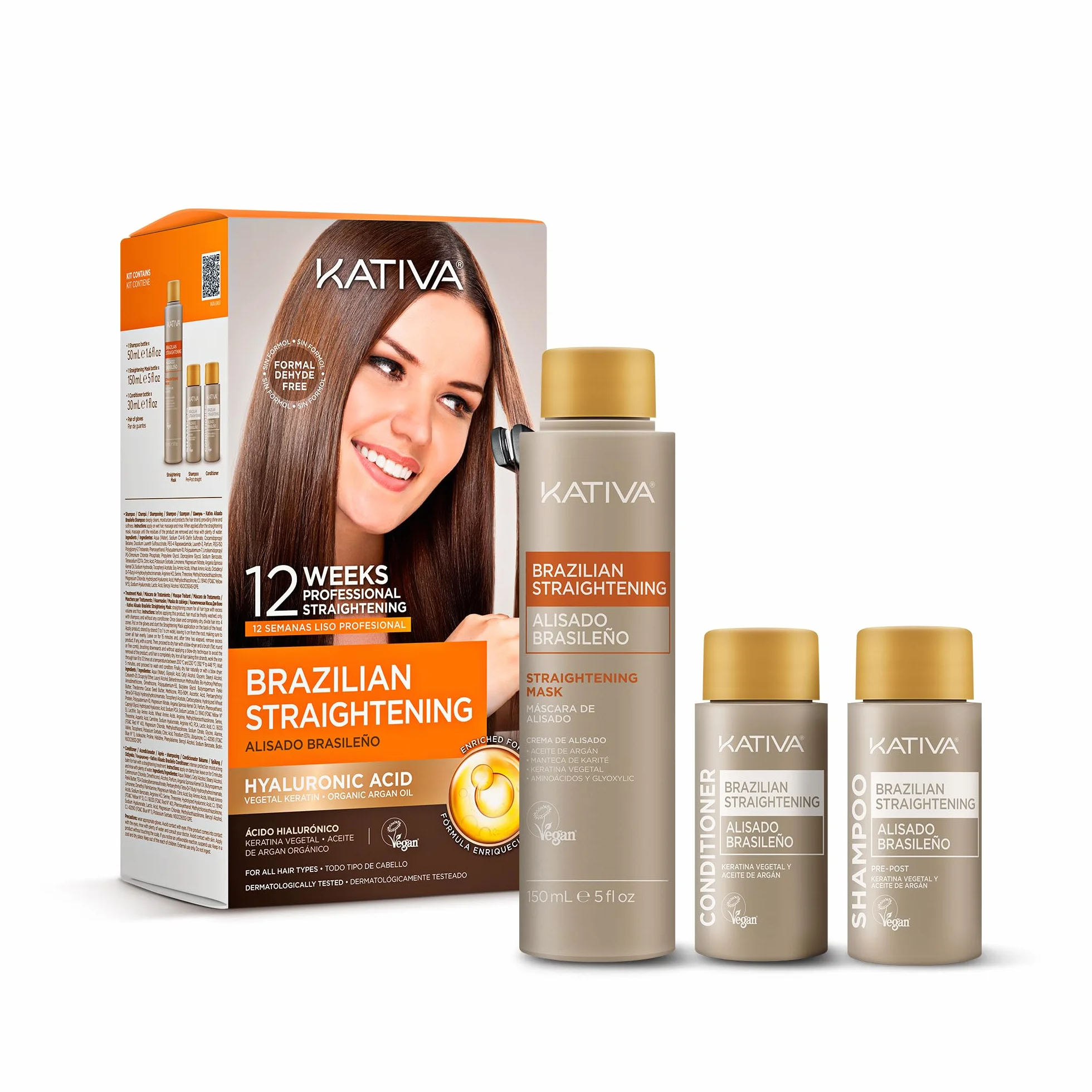 Kativa Kit Alisado Brasileño Profesional Keratina Vegetal Sin Formol 12 Semanas