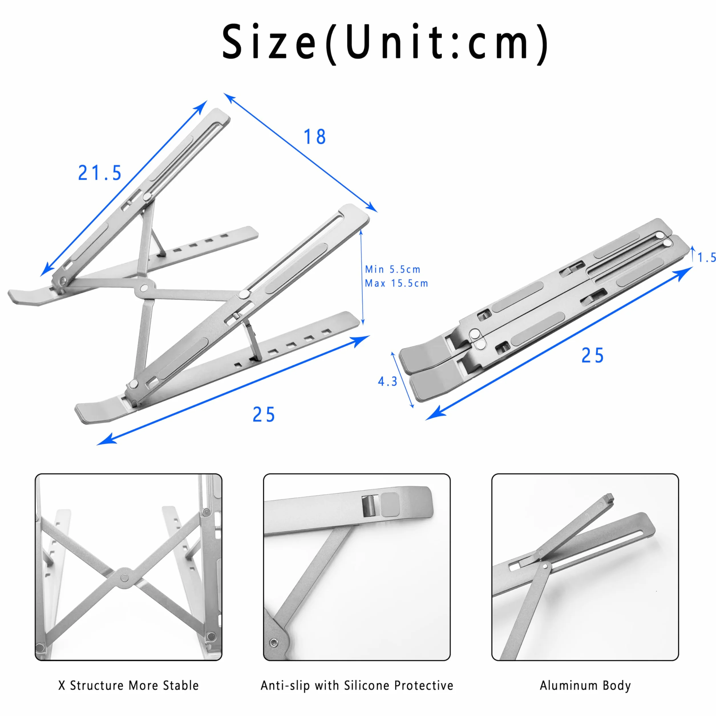 AiTodos® Soporte Portátil Plegable de Aleación de Aluminio Antideslizante con Ventilación y Ajuste de 6 Engranajes para Computadora Portátil