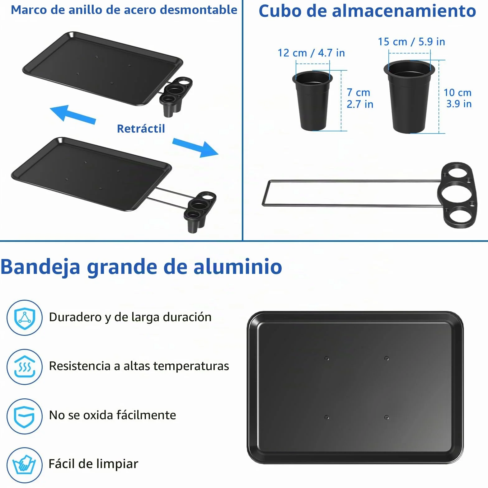 Carrito de bandeja de salón con plataforma de almacenamiento, aluminio con ruedas, altura ajustable