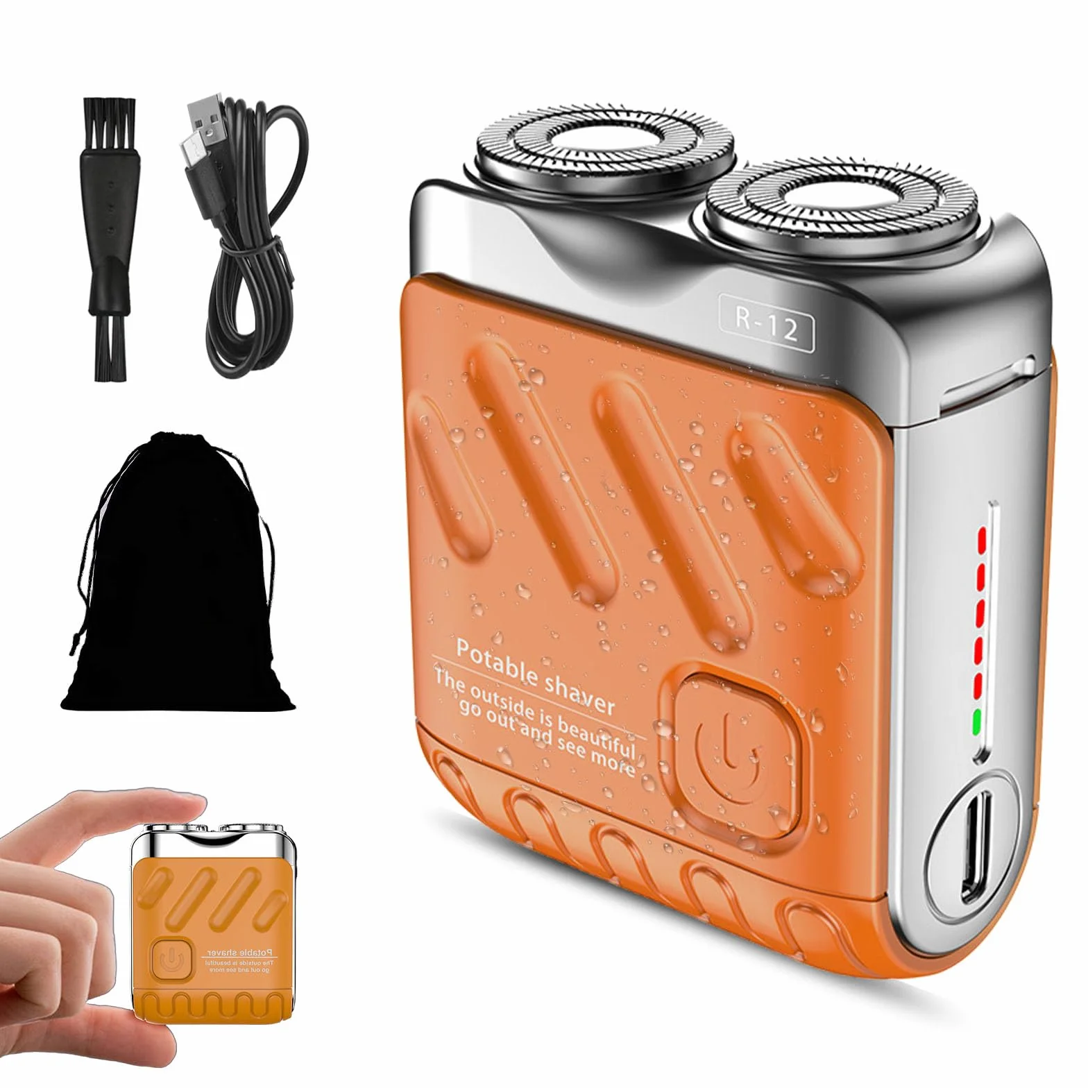 Afeitadora eléctrica portátil de doble anillo rotatorio impermeable recargable USB para hombres naranja
