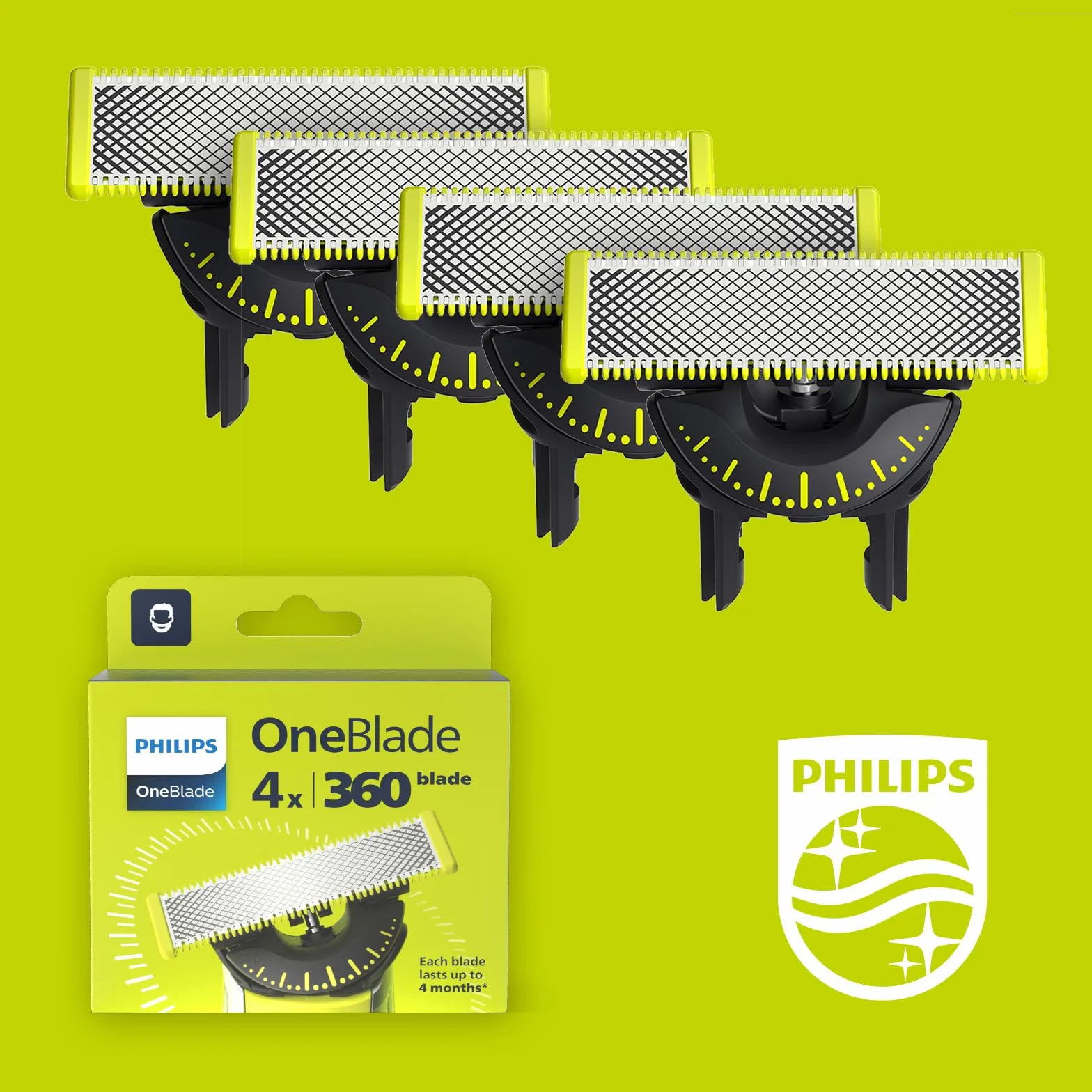 Philips OneBlade Original 360 cuchillas compatibles OneBlade Pro 4 unidades QP440/50