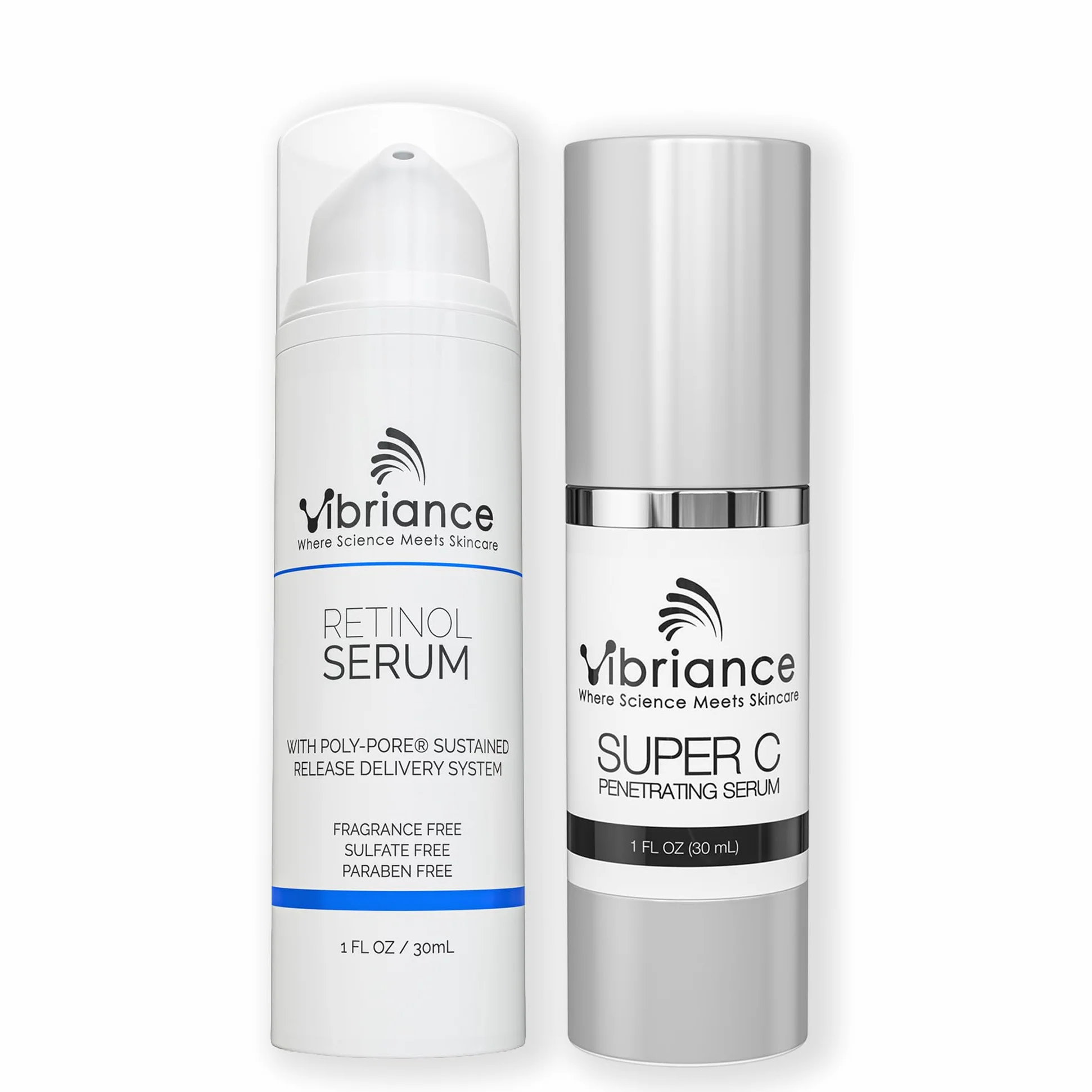 Vibriance Dynamic Duo - Kit de cuidado facial con vitamina C superpotente, kit de cuidado facial con retinol – Sérum de retinol y vitamina C antiedad para día y noche.