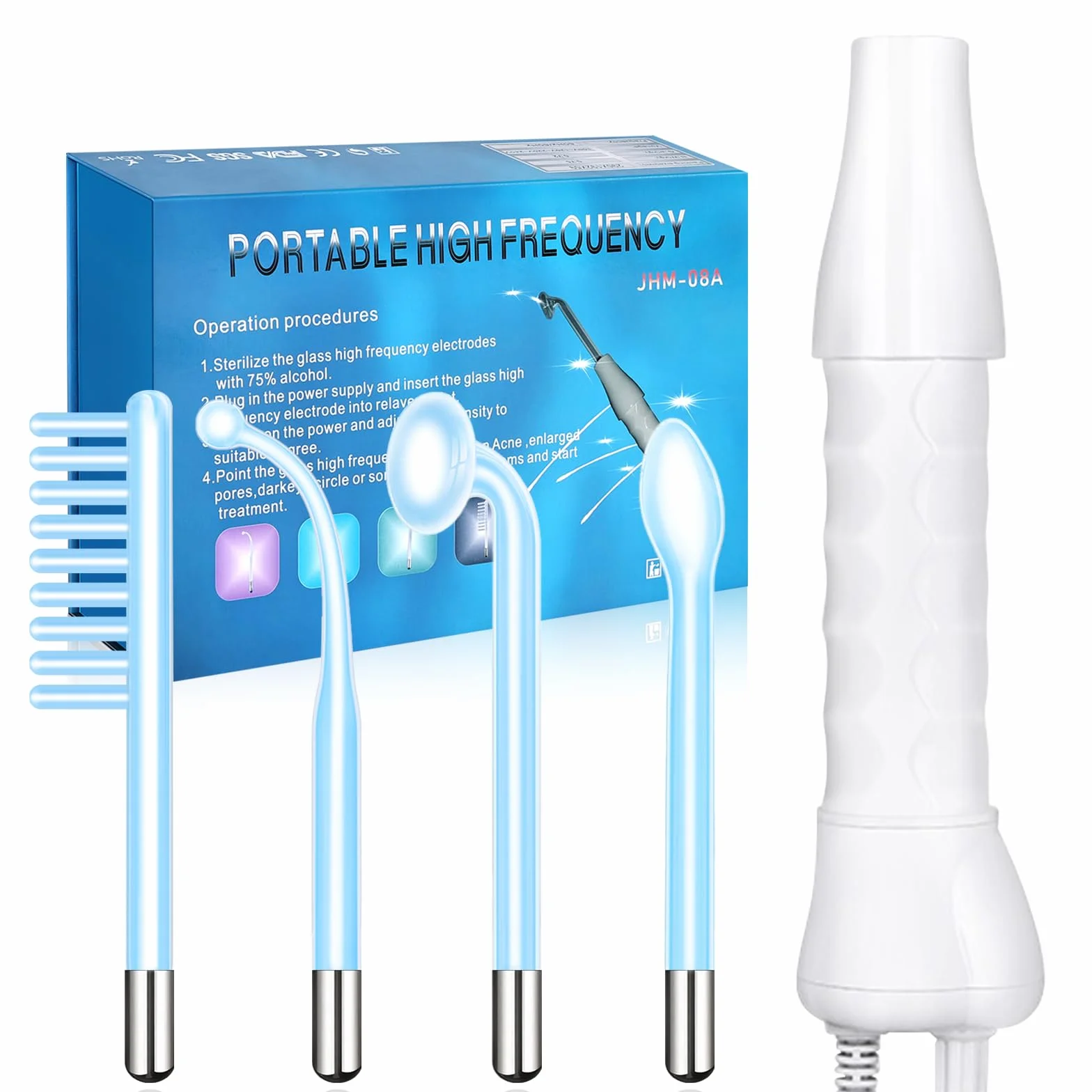 Yofuly Máquina de Alta Frecuencia Estetica Facial con 4 Azul Dispositivos de Masaje Facial Portátil