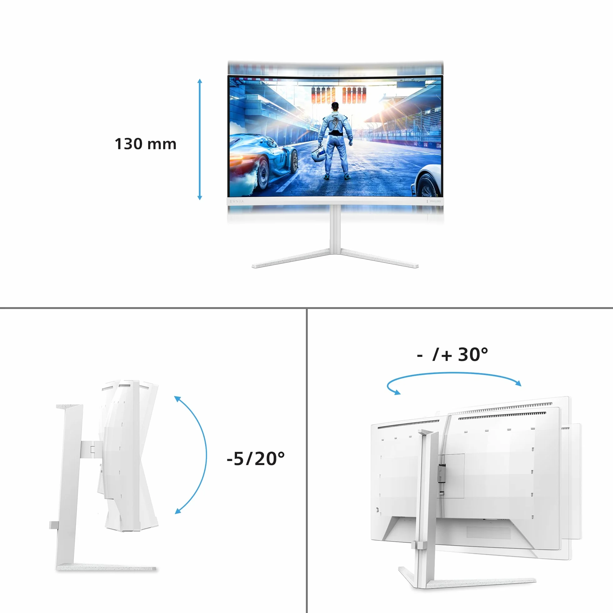 Philips Evnia 27M2C5501 Monitor Curvo Gaming QHD 27" 180Hz 1ms FreeSync Premium Ambiglow Ajuste Altura 2560x1440 HDMI DisplayPort Blanco