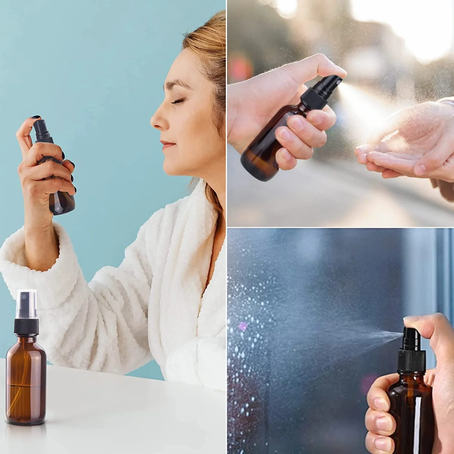 Bote Spray Pulverizador Cristal 100ml, Botellas de Vidrio Ámbar Vacías para Aceite Esencial, Aromaterapia