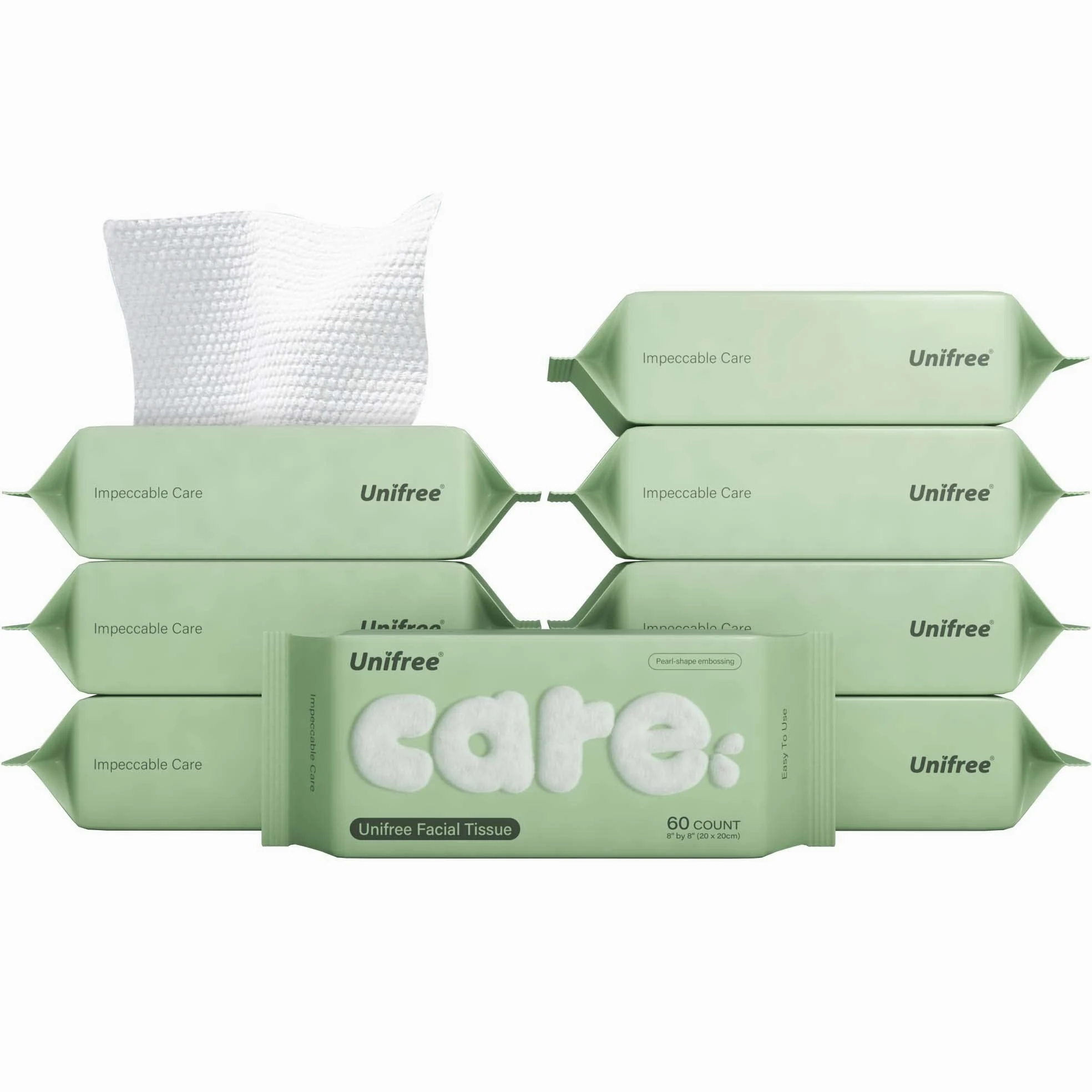 Unifree - Toallitas faciales I Dry Wipes I Removedor de maquillaje, paquete de 8, paquete económico, 480 unidades