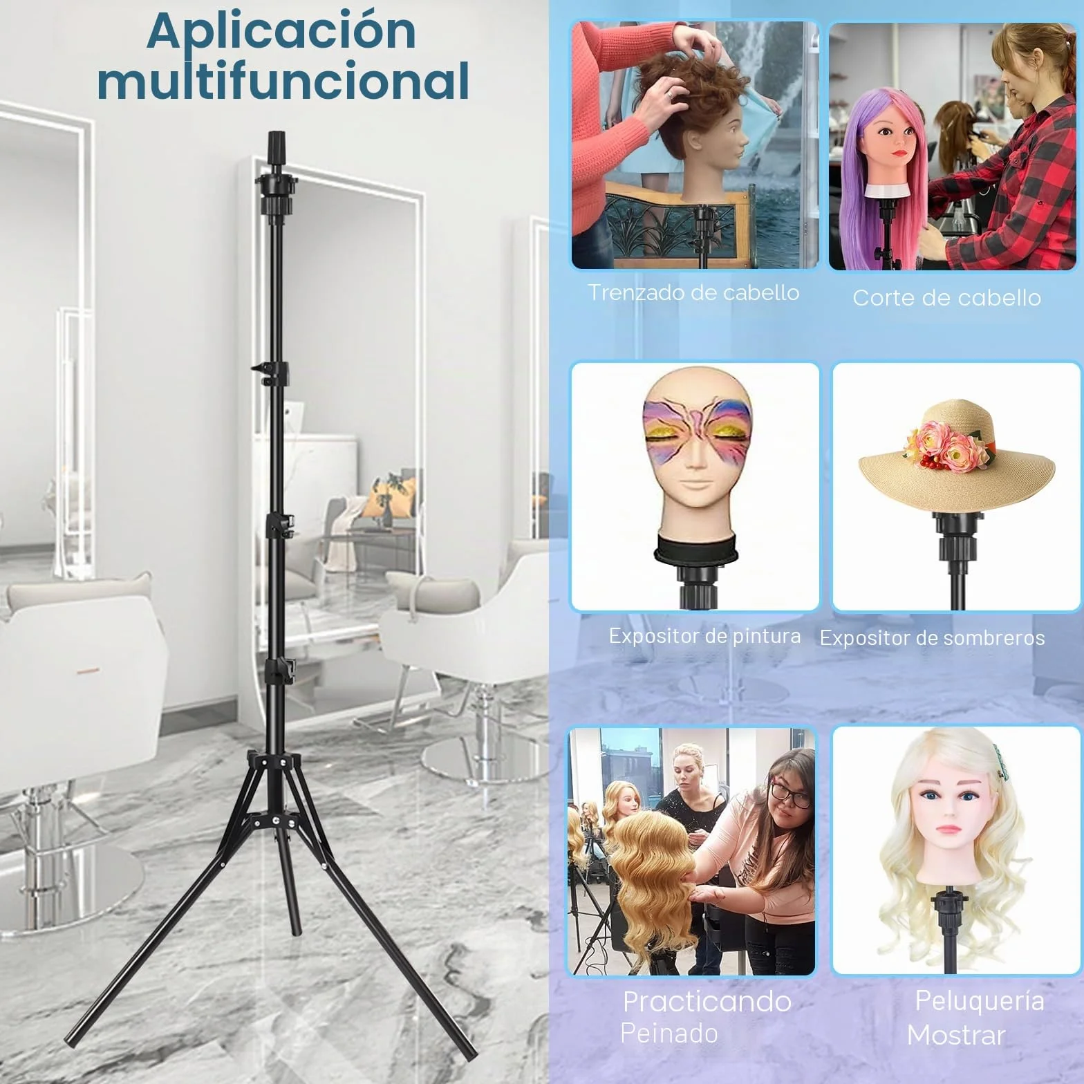 Soporte Para Pelucas Y Cabezas De Maniquí Con Bolsa De Transporte, Trípode Ajustable 50-160cm, Negro
