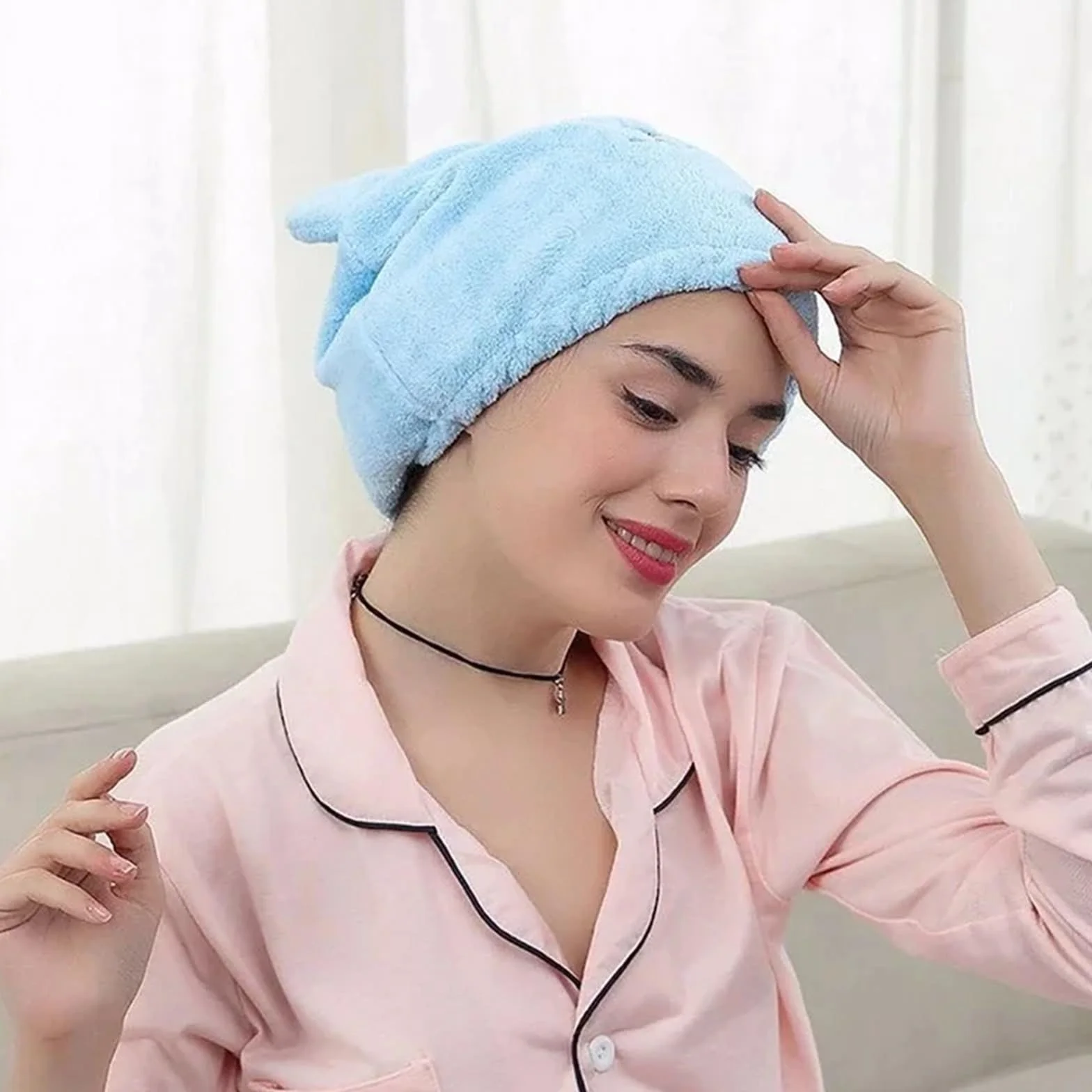 Gorro de secado for el pelo osito, toalla microfibra rápido, gorro ducha cabello, toallas envueltas, baño, accesorios Toalla Para El Pelo(Blue,20PCS)