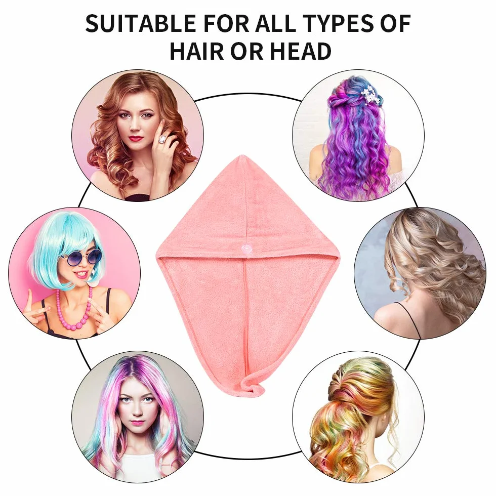 ACWOO Toallas para Secar el Pelo, Gorro de Secado Rápido Coral Fleece con Botón para Mujeres