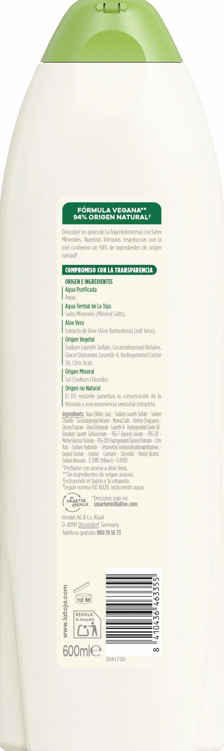 La Toja Gel Crema de Ducha Aloe Vera 600 ml, Piel Suave y Elástica