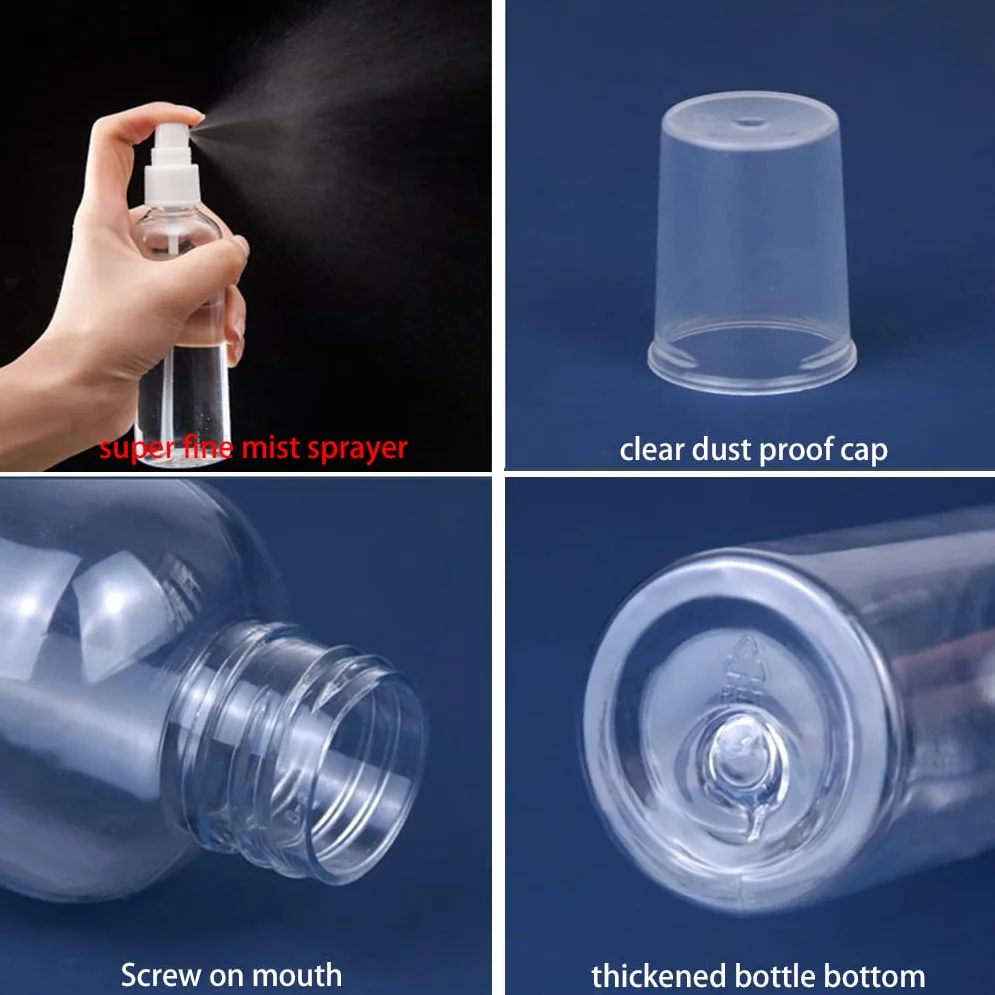 Botella de Spray Plástico PET 200ml Vacías Transparentes con Bomba Atomizador para Perfume Viaje