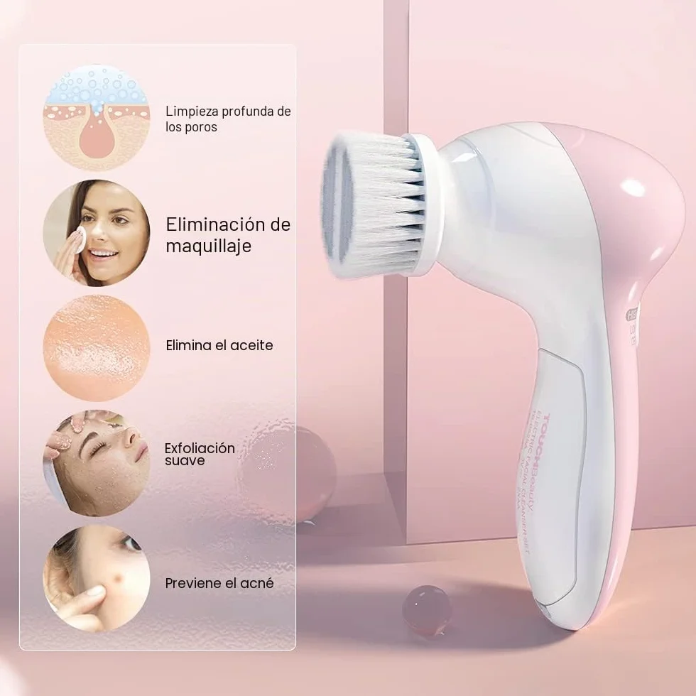 TOUCHBeauty Limpiador Facial Eléctrico 360° Giratorio con 3 Cabezas, 2 Velocidades, Rosa Ópalo