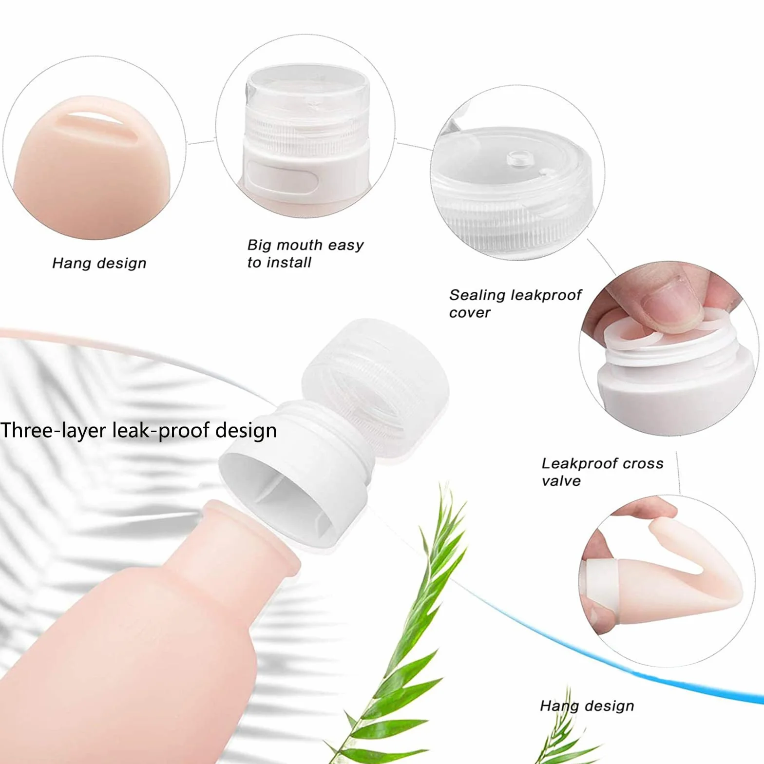 Botellas de Viaje de Silicona 60 ml Recargables TSA Aprobado con Mosquetón para Gel Champú Loción 4 Piezas