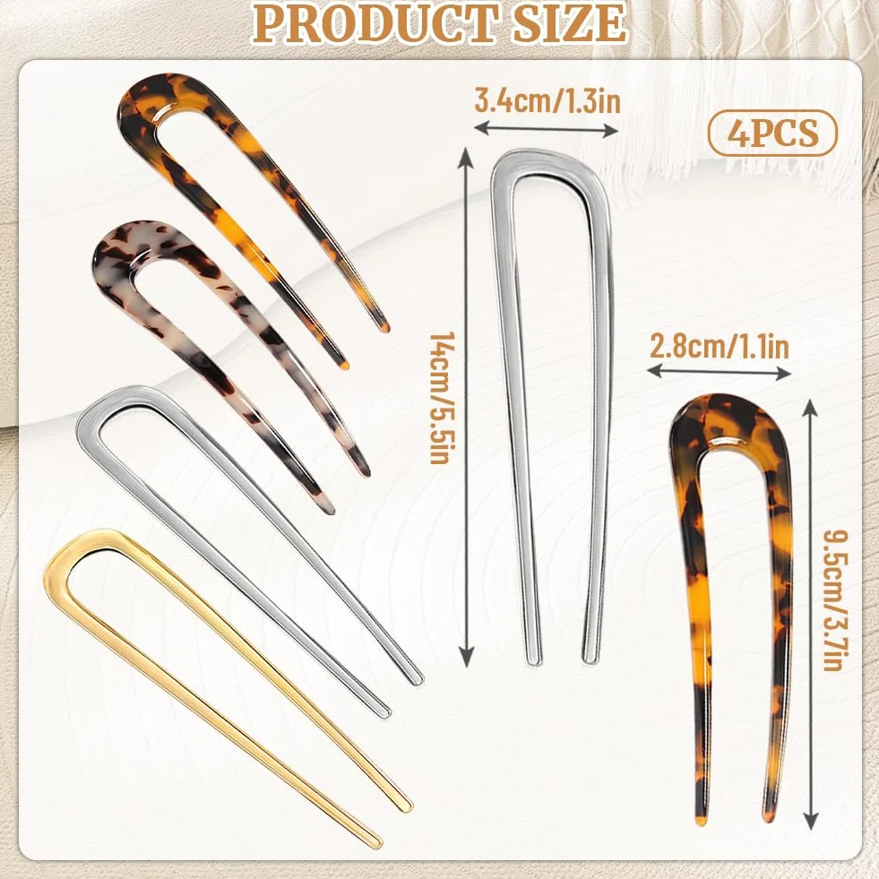 Aucuu Pinzas Francesas para el Cabello en Forma de U, 4pc Horquillas Francesas para Mujer