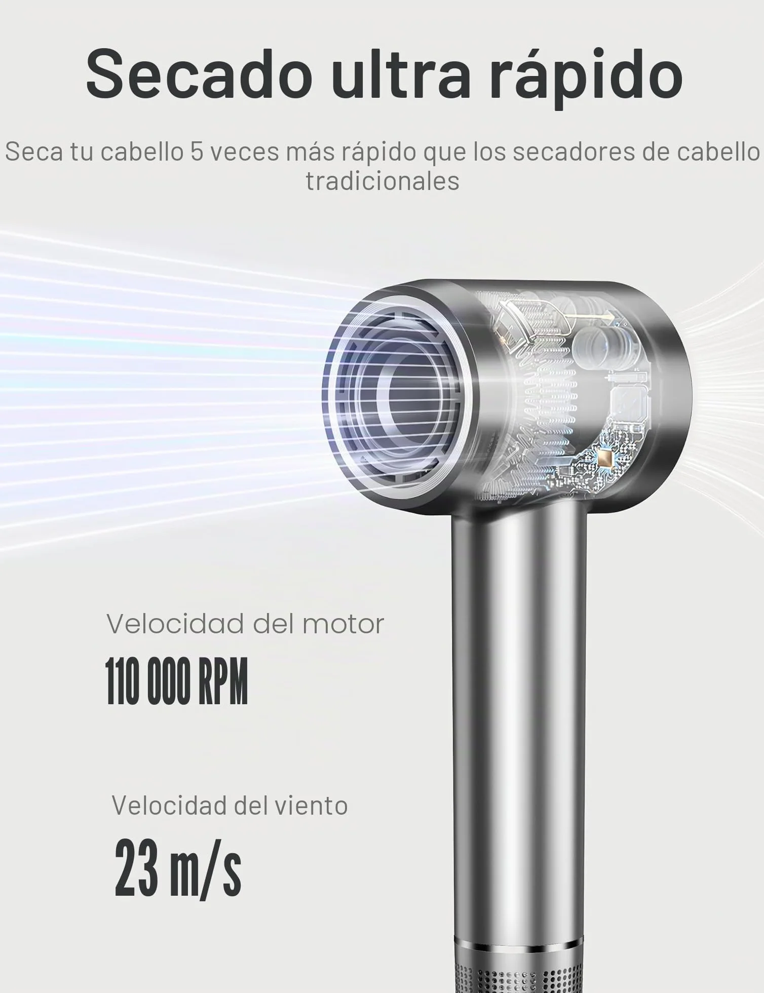 Secador Pelo, con 11.0000 RPM Motor Sin Escobillas para Secado Rápido, 200 Millones Profesional Ionico secador de pelo, Bajo Ruido Secador Pelo para Viaje en Casa, Negro