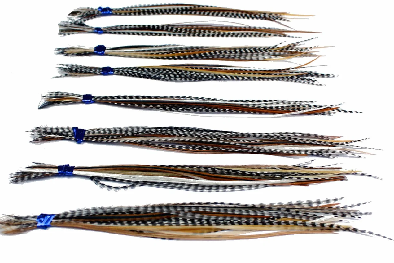 Real Feather Hair Extensions Corto Delgado 18-23 cm + Anillos Broche Mixed Naturals
