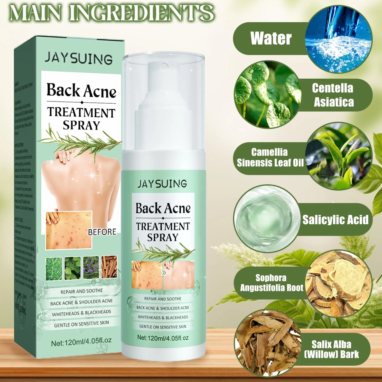 Spray De Tratamiento De Acné 2 PCS, Spray reparador del acné de espalda, Crema Acne Pecho y Espalda