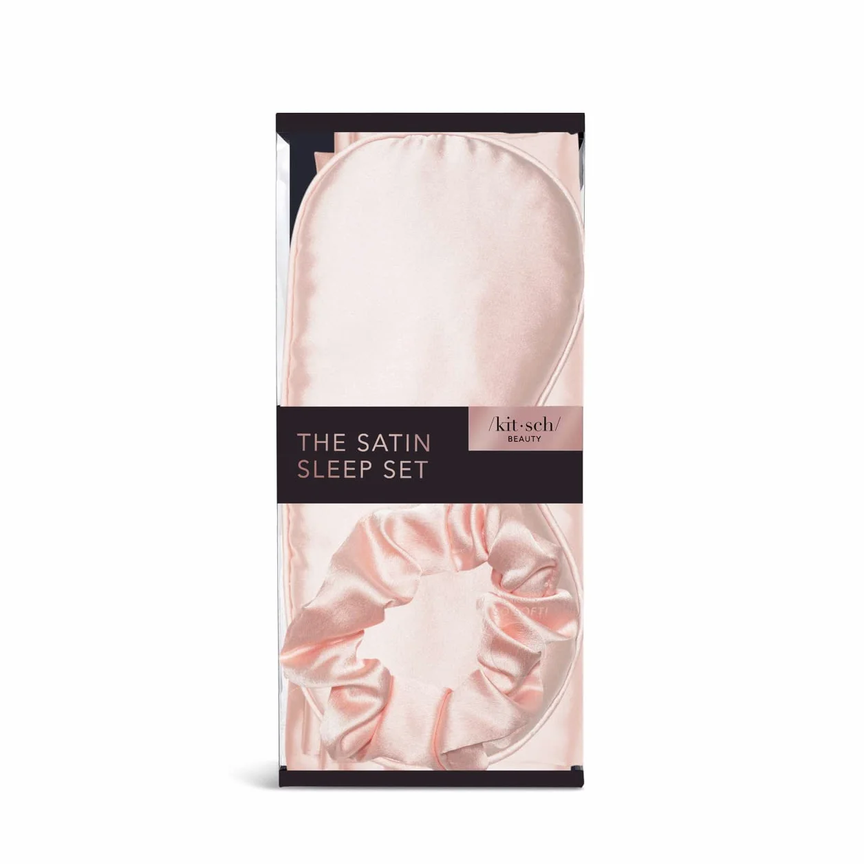 Kitsch Juego de Dormir de satén | Juego de Funda de Almohada y máscara de Ojos más Suave Que la Seda, Incluye 1 Funda de Almohada de satén, 1 Antifaz de satén y 1 coletero de satén, (Rubor)