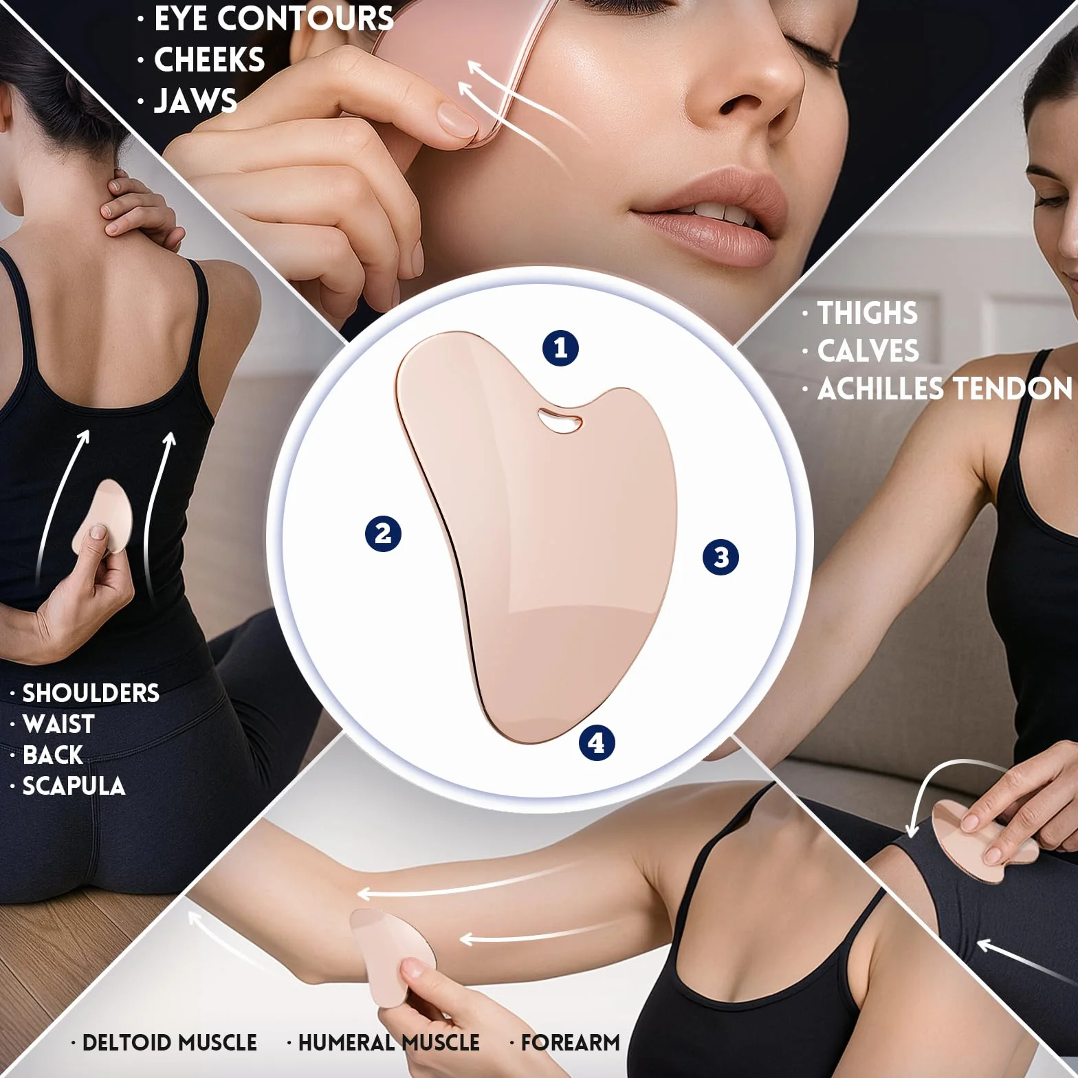 Yeamon Gua Sha - Juego de herramientas faciales y rodillo facial, herramienta de masaje facial para rutina de cuidado de la piel de las mujeres, rodillo de acero inoxidable refrescante para esculpir