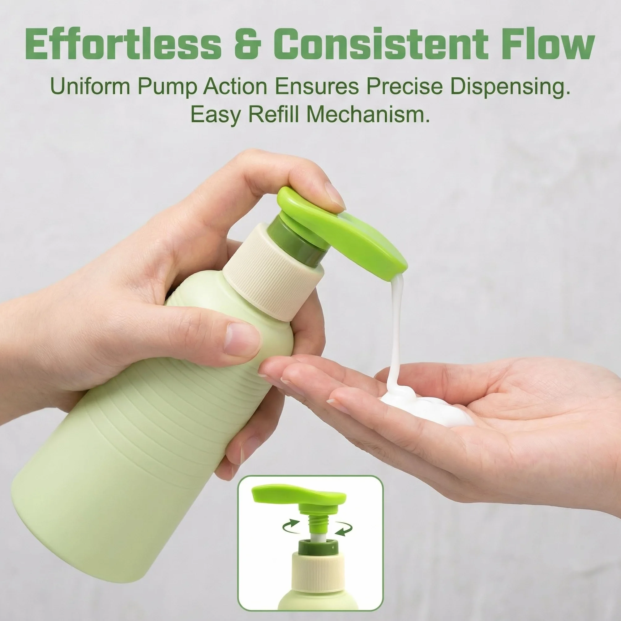 Botes Viaje Rellenables 100 ml 3 Piezas, Botellas Champú Prueba de Fugas con Tapón Flip y Dosificador, sin BPA