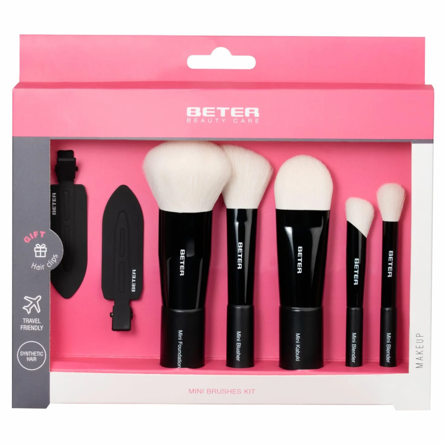 Beter Set de 5 Brochas de Maquillaje de Viaje, Pelo Sintético Extra Suave, Mini Brushes Kit, Kabuki, Colorete, Base, Corrector y Sombra