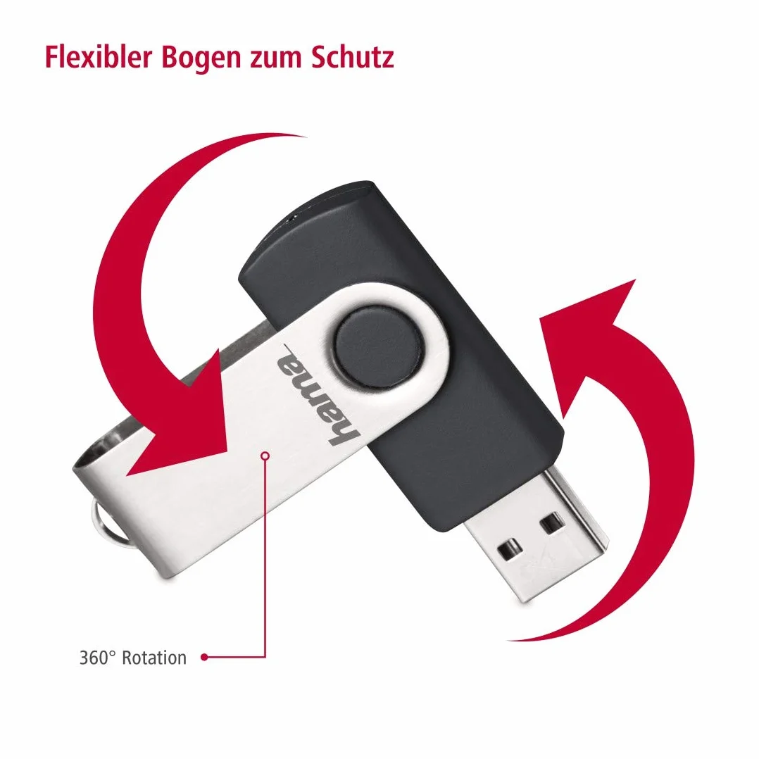 Hama Pendrive USB 2.0 128 GB Memoria USB-A 15 MB/s Giratorio Clip Metal Negro Plata