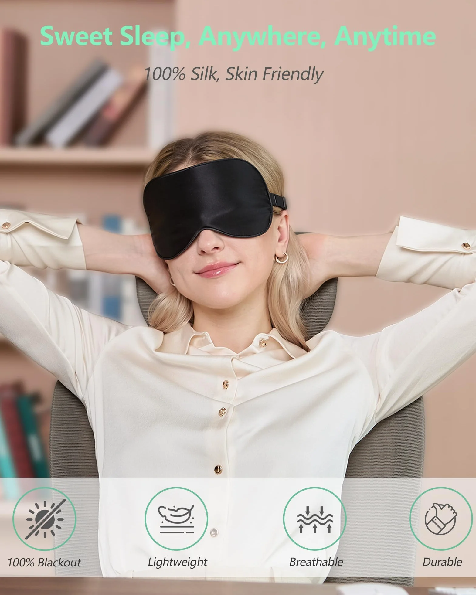 BeeVines Antifaz de Seda Pura 100% Natural para Dormir, Paquete de 2