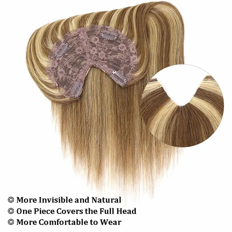 Adornos For El Cabello Con Parte En V De 16 Pulgadas For Mujeres, Cabello Humano Real, Postizo De Aspecto Natural Con Clips, Cómodo For El Uso Diario, Agrega Volumen Y Cobertura Suave y Natural(12)