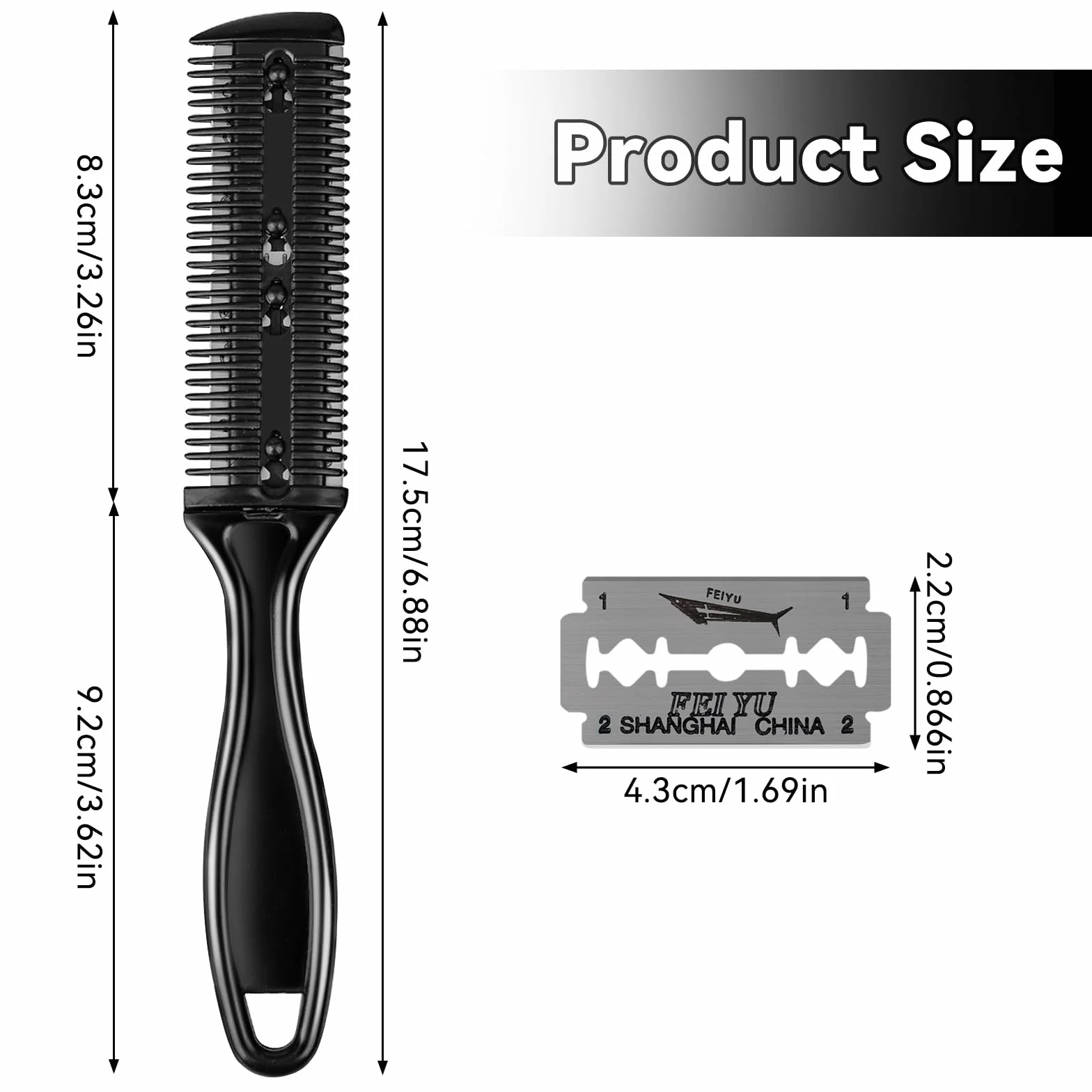 Peine de Afeitar y Corte Profesional 4 Piezas Cortador de Pelo Doble Cara Recortador Plástico con Navaja Kit Peine Adelgazar Cabello 12 Cuchilla Acero Inoxidable