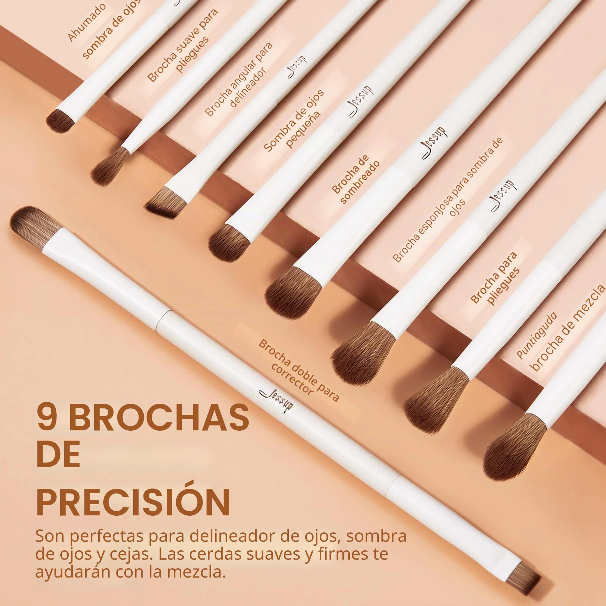 Jessup 14 Piezas Set de Brochas de Maquillaje Veganas Base en Polvo Sombra de Ojos Mezcla Corrector