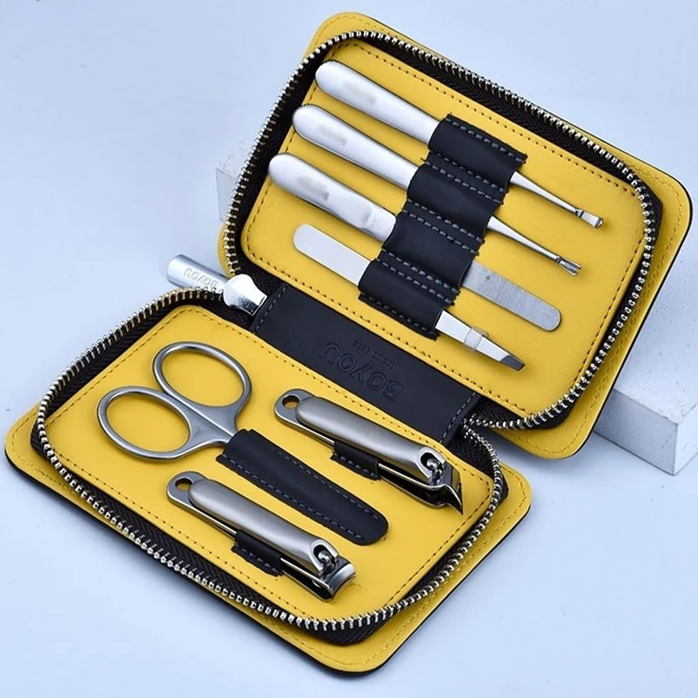Kit de manicura y pedicura, kit de manicura portátil de acero para hombres, kit de cortaúñas, juego de manicura, kit de aseo profesional de pedicura con funda de cuero negro